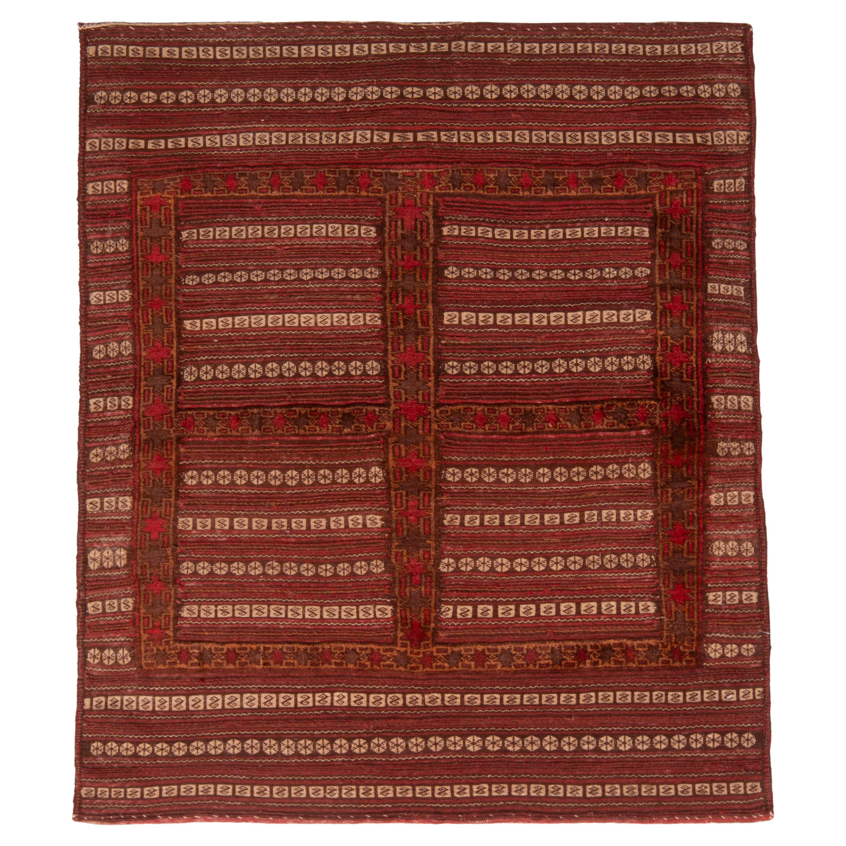 Antique Geometric Red and Brown Wool Kilim Rug by Rug & Kilim For Sale
