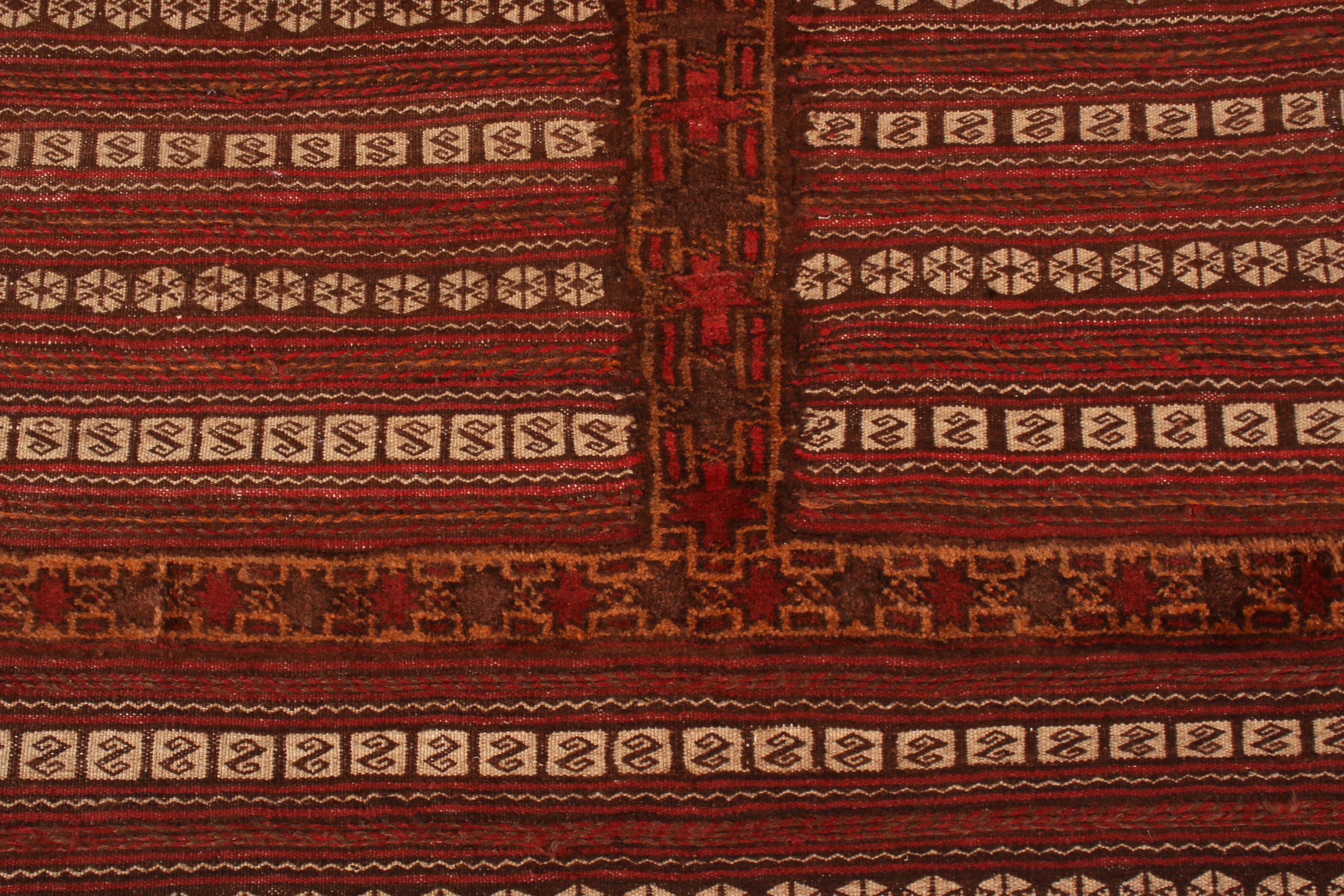 Hand-Knotted Antique Geometric Red and Brown Wool Kilim Rug by Rug & Kilim For Sale