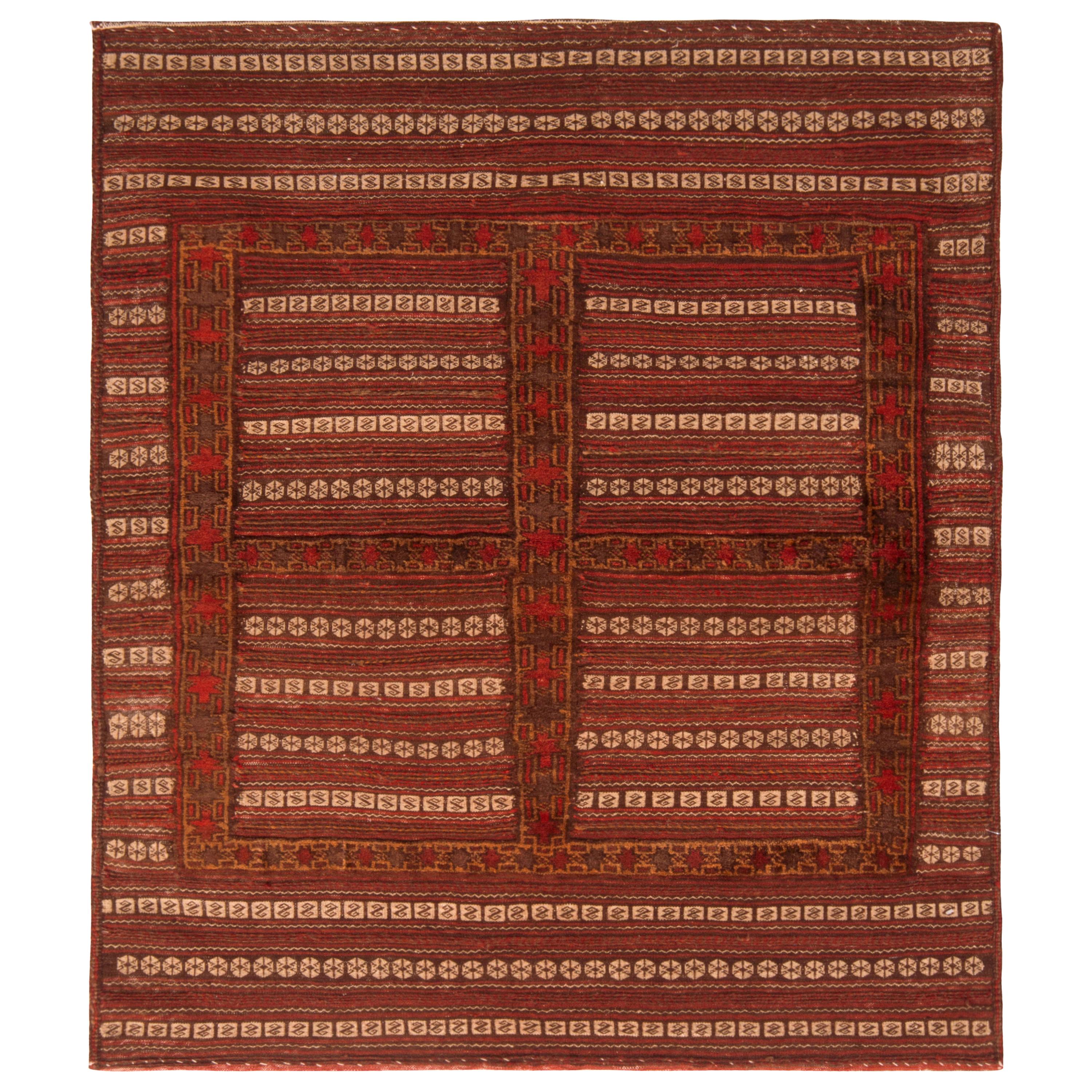 Antique Geometric Red and Brown Wool Kilim Rug by Rug & Kilim For Sale