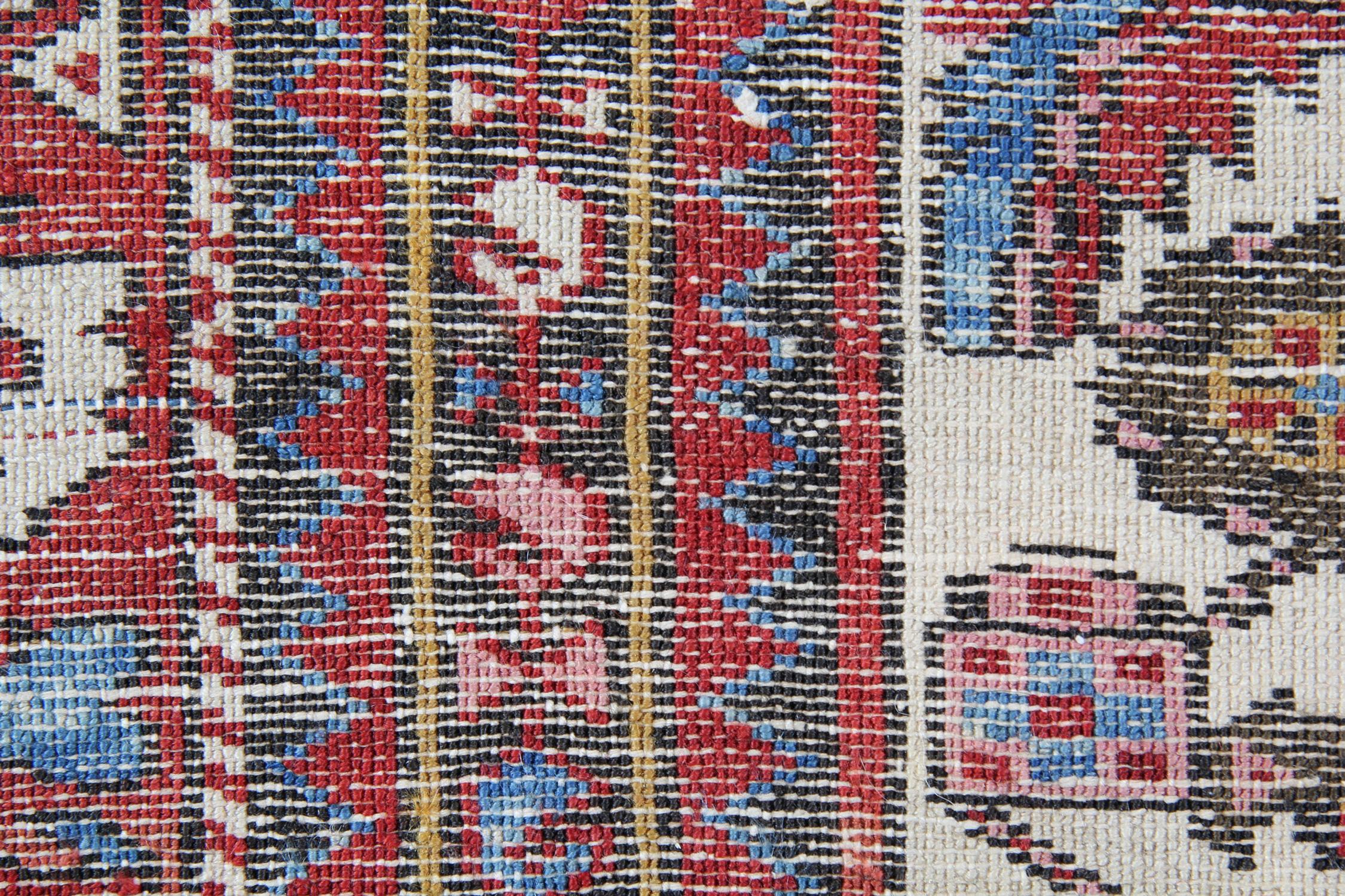 Wool Antique Geometric Rug Handwoven Oriental Cream Bedroom Rug For Sale