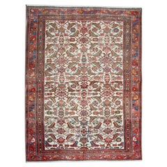 Tapis géométrique ancien de chambre à coucher oriental crème tissé à la main