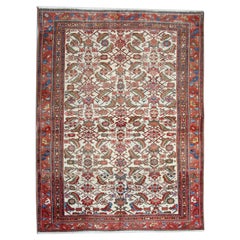 Tapis géométrique ancien de chambre à coucher oriental crème tissé à la main