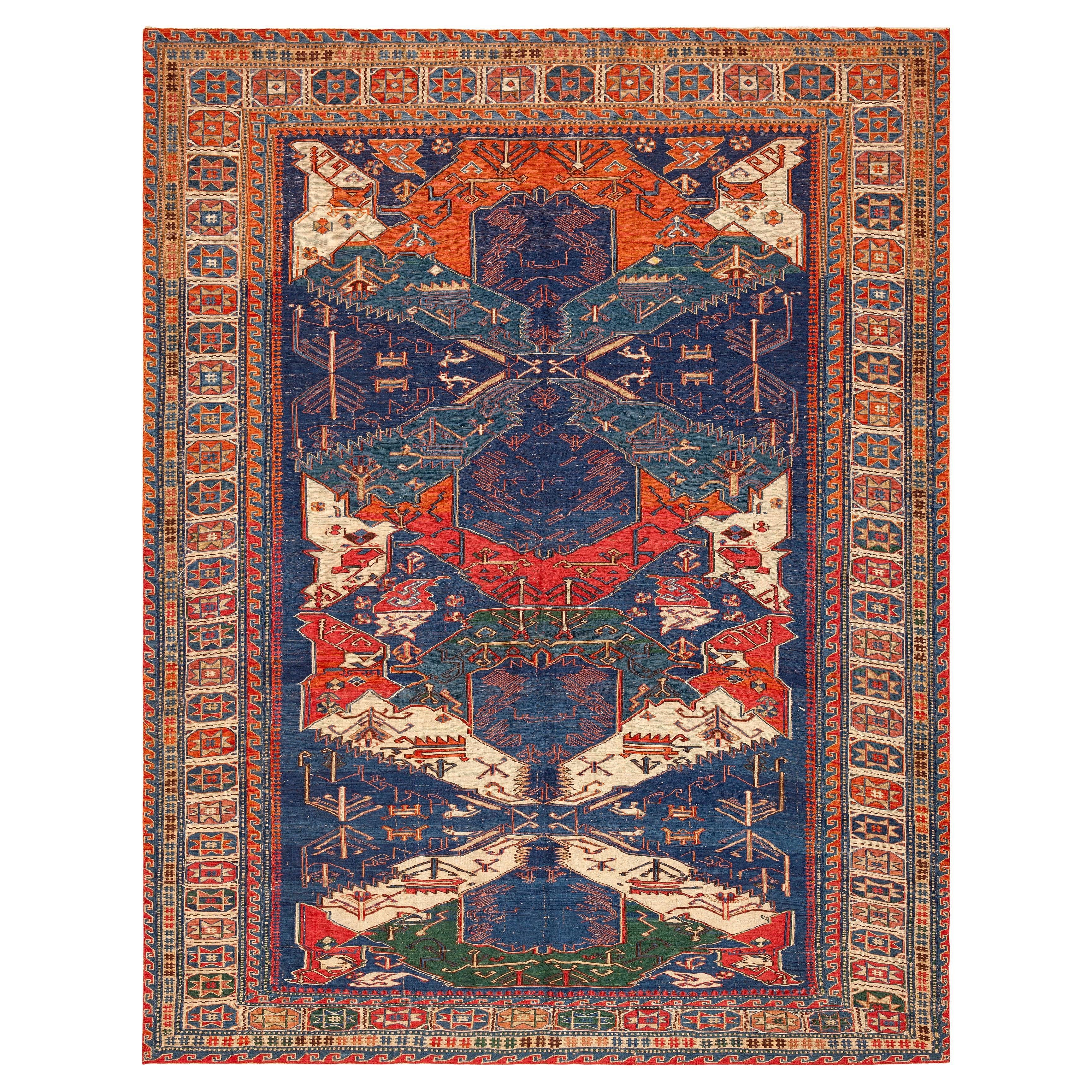 Nazmiyal Collection Kilim Soumak antiguo geométrico tribal caucásico 6'3" x 7'7