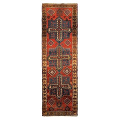 Tapis tribal géométrique fait à la main 1900 89 cm x 262 cm 3x9 pieds