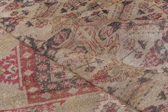 Antique Geometric Turkish Sivas Rug, Light Green Field, Pink & Dark Gray Borders