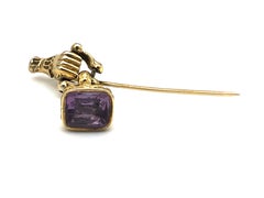 Antique Georg IV Stickpin Seal Amethyst Intaglio Swallow Gold Love Messenger