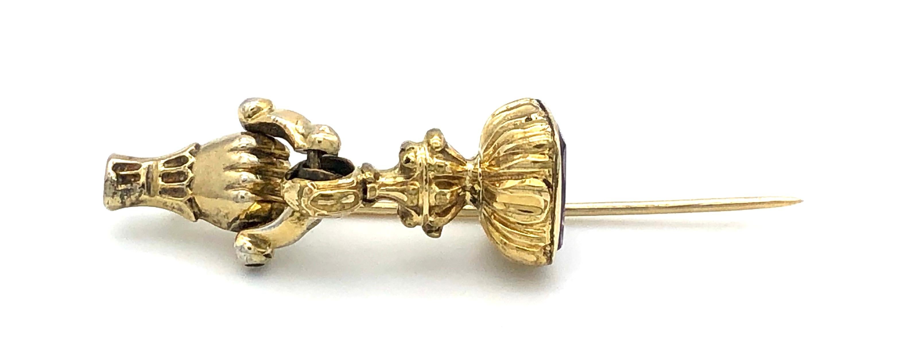 Antike antike Georg IV Stickpin Siegel Amethyst Intaglio Schwalben Gold Liebe Messenger für Damen oder Herren im Angebot