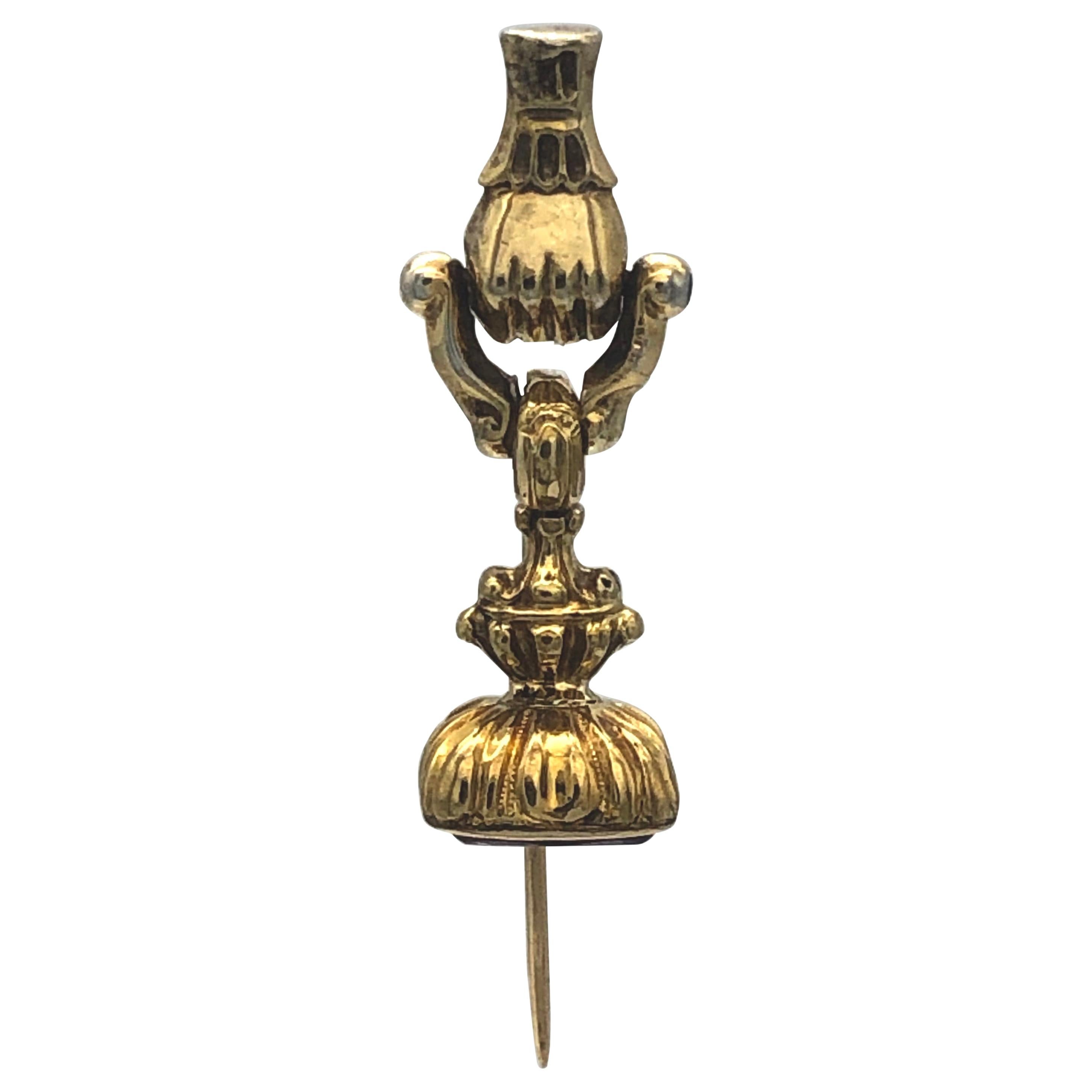 Antique Georg IV Stickpin Seal Amethyst Intaglio Swallow Gold Love Messenger
