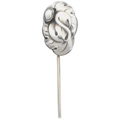 Antique Georg Jensen Art Nouveau Foliage Silver Tie Stick Pin Brooch