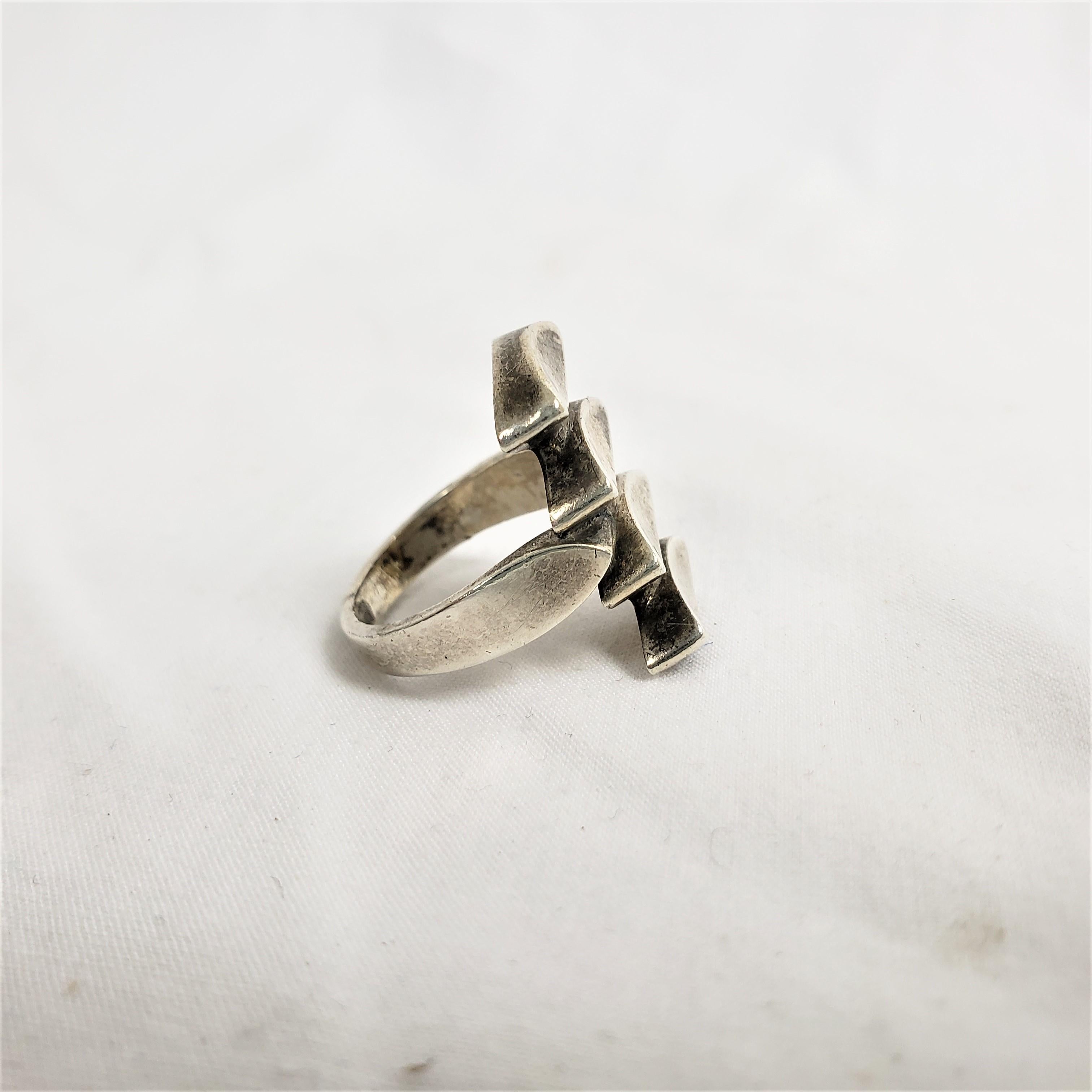 Hand-Crafted Antique Georg Jensen Ladies Sterling Silver Ring with a Geometric Design For Sale