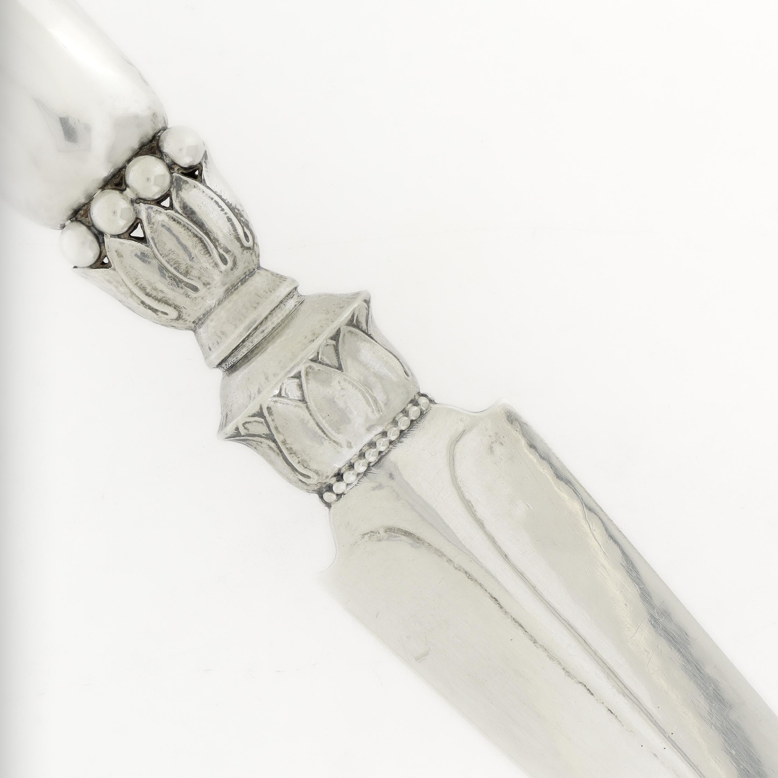 Hammered Antique Georg Jensen Ornamental Sterling Silver Letter Opener No. 121 For Sale