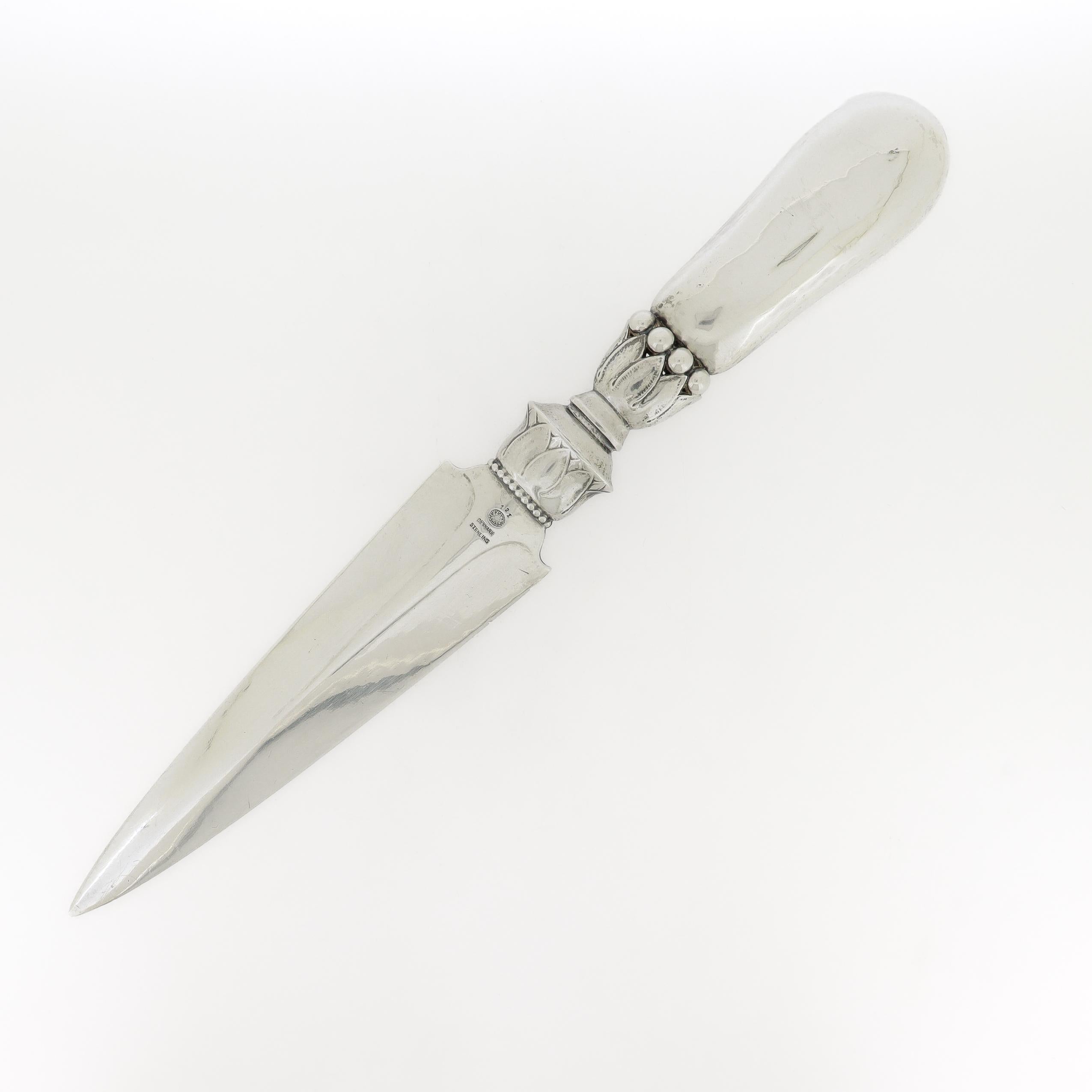 Antique Georg Jensen Ornamental Sterling Silver Letter Opener No. 121 In Good Condition For Sale In Philadelphia, PA