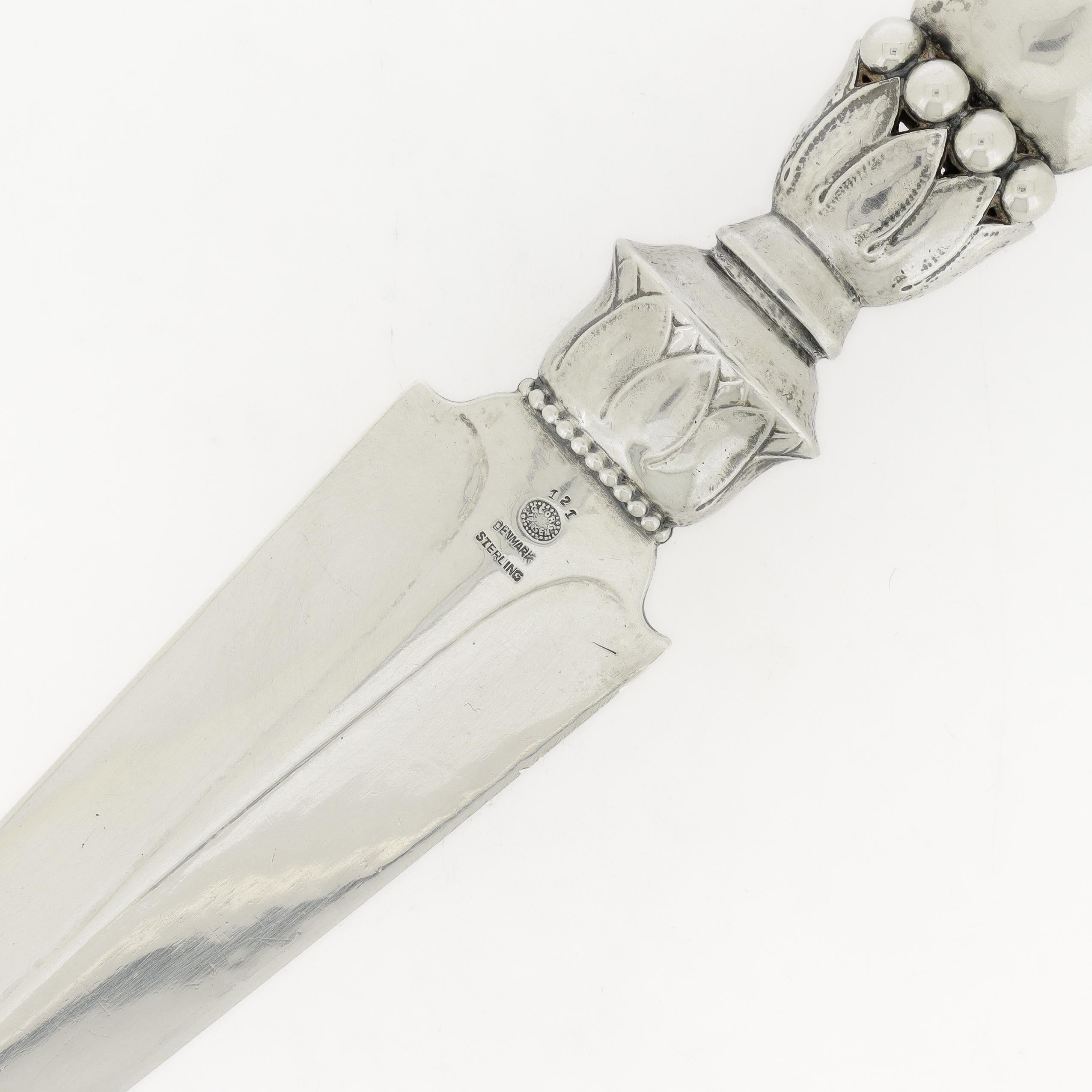 20th Century Antique Georg Jensen Ornamental Sterling Silver Letter Opener No. 121 For Sale