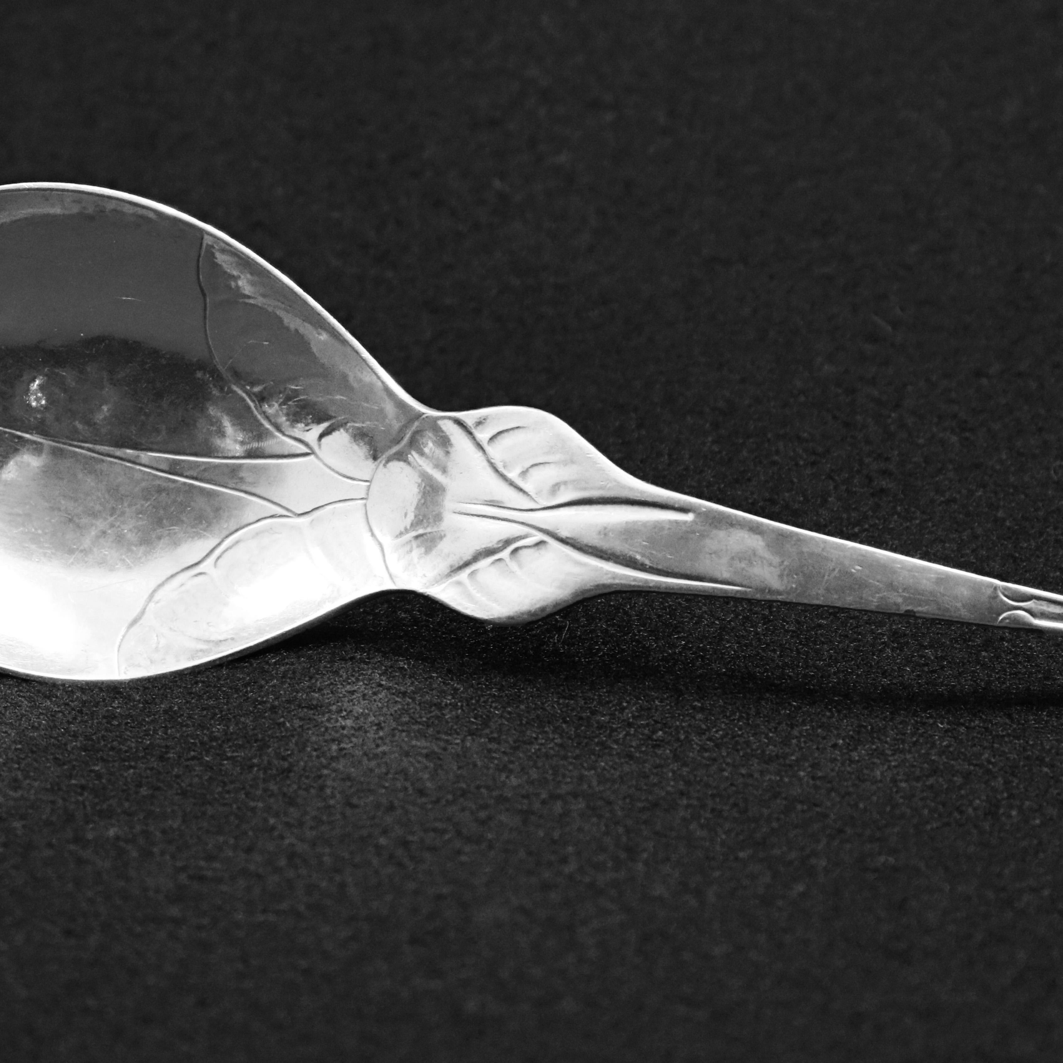 Antique Georg Jensen Sculptural Nautilus Sterling Silver Serving Spoon In Good Condition In Big Flats, NY