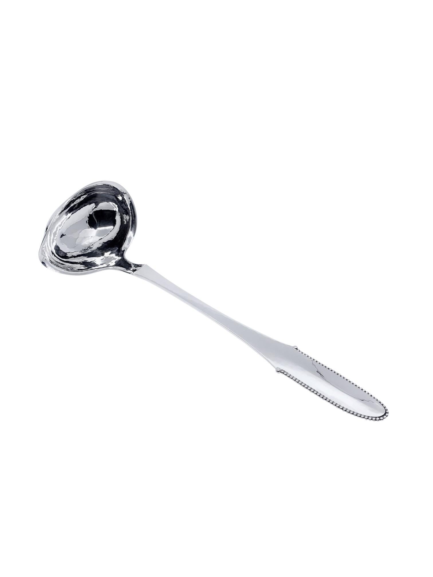 European Antique Georg Jensen Sterling Silver Large Beaded Punch/Soup Ladle 151 For Sale