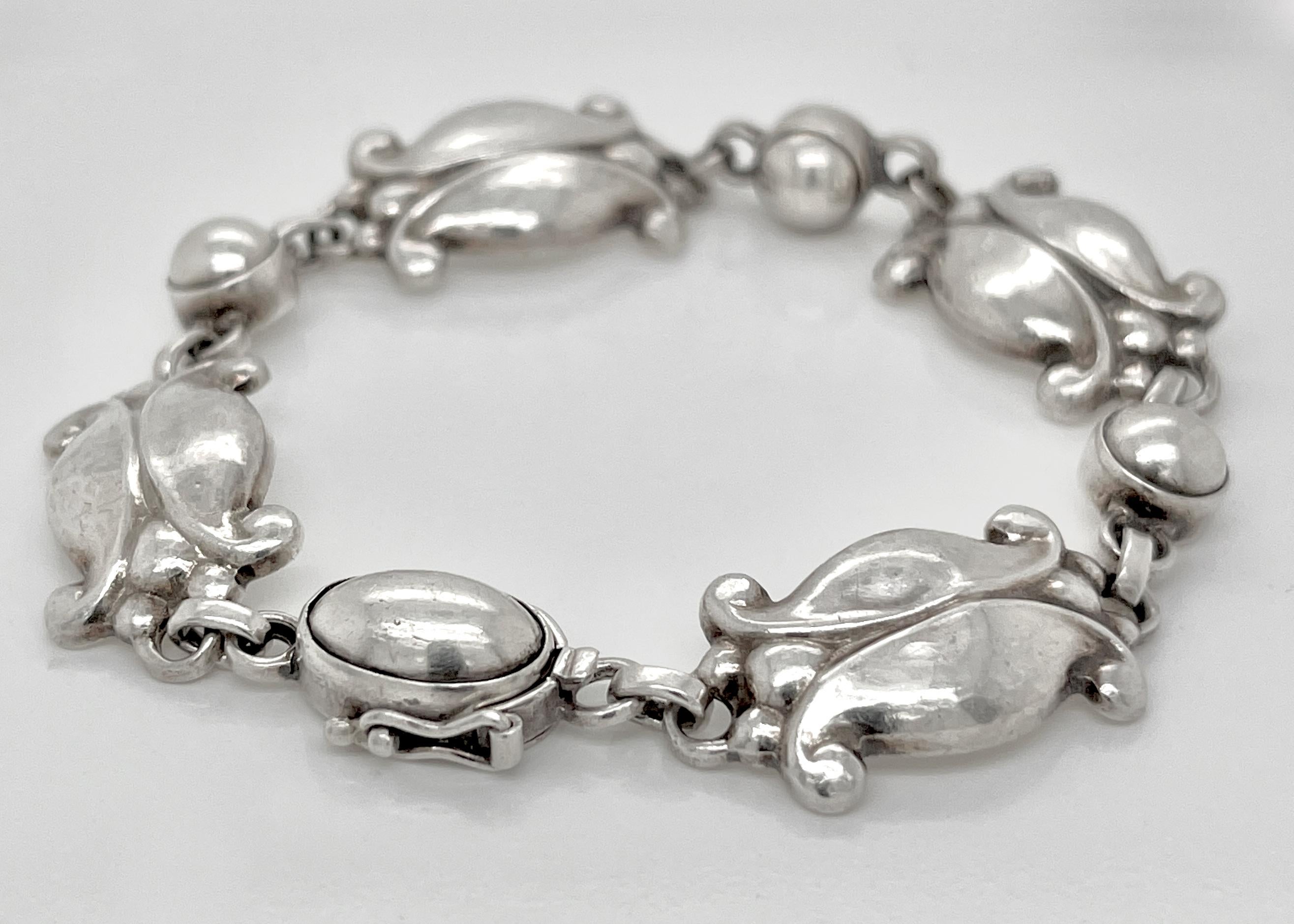 Antique Georg Jensen Sterling Silver 'Moonlight Blossom' Bracelet In Good Condition In Philadelphia, PA