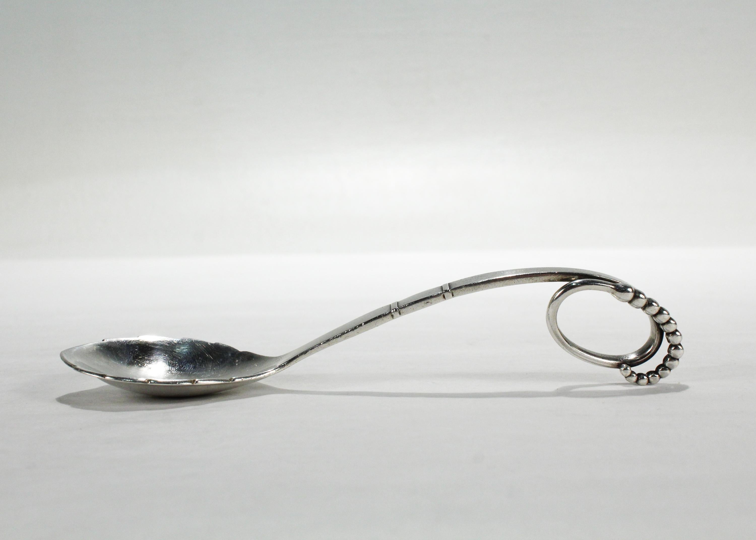 Art Deco Antique Georg Jensen Sterling Silver Ornamental 41 Sugar Spoon For Sale