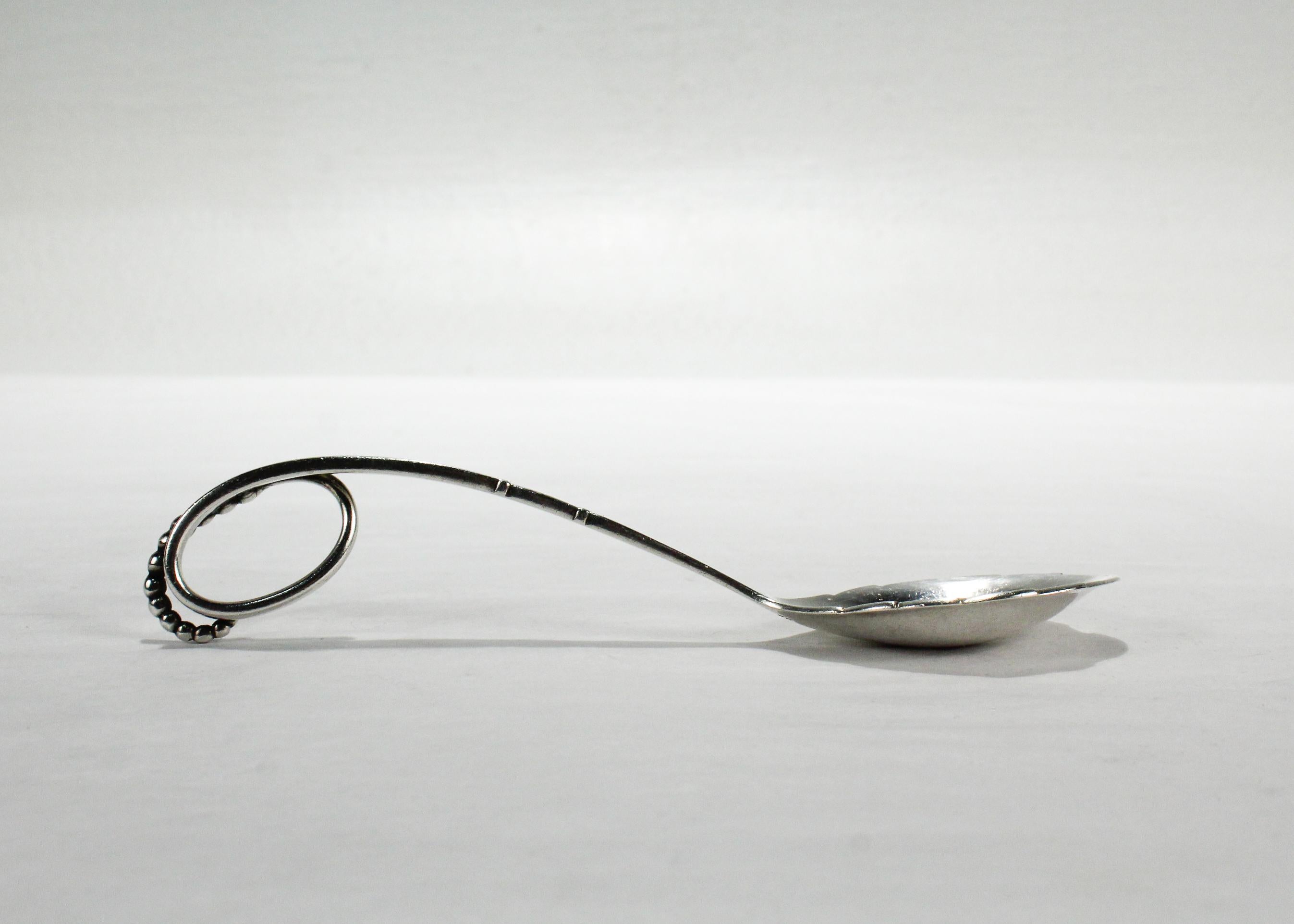 Antique Georg Jensen Sterling Silver Ornamental 41 Sugar Spoon In Good Condition For Sale In Philadelphia, PA