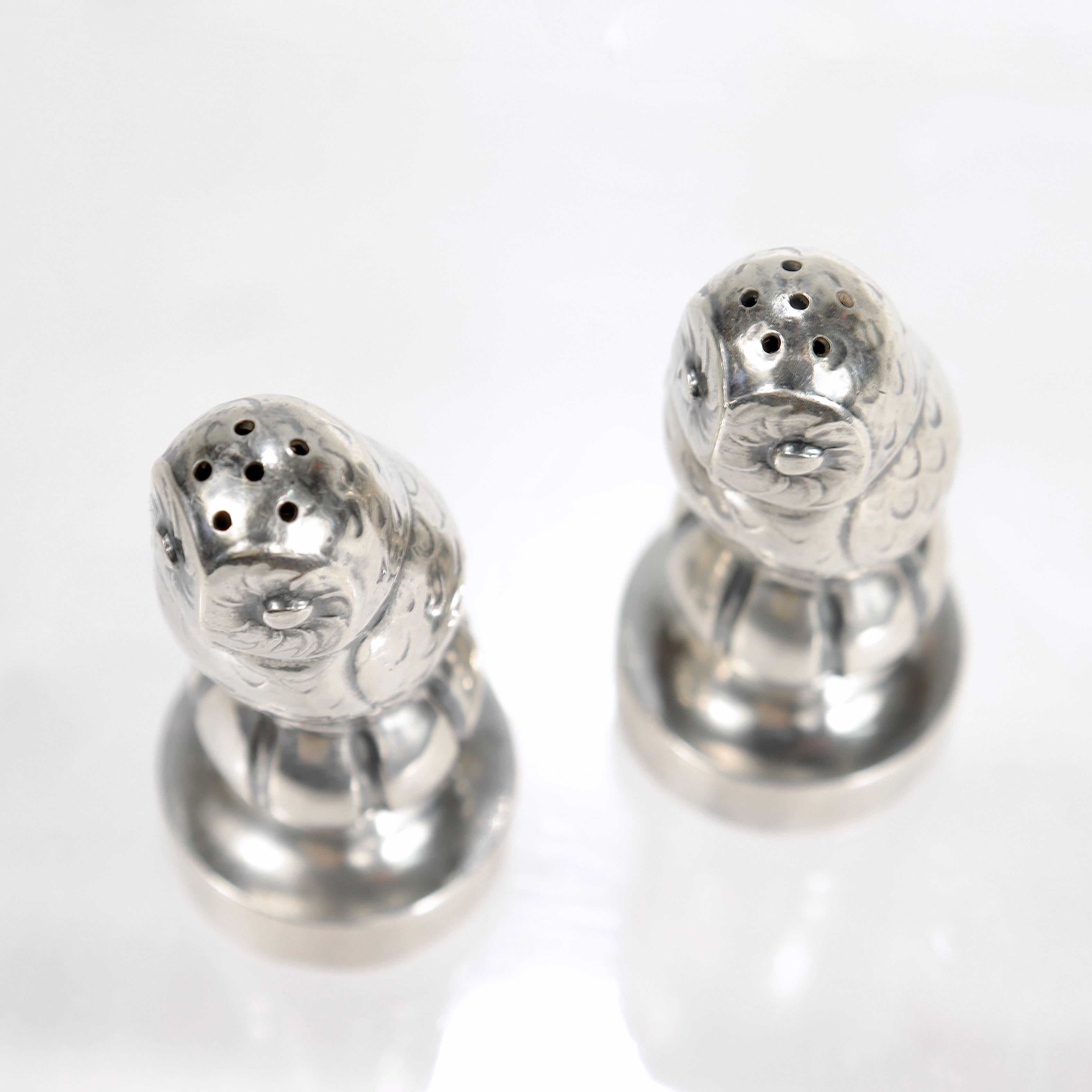 Antique Georg Jensen Sterling Silver Owl Salt & Pepper Shakers Model No. 36 For Sale 2