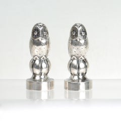 Antique Georg Jensen Sterling Silver Owl Salt & Pepper Shakers Model No. 36