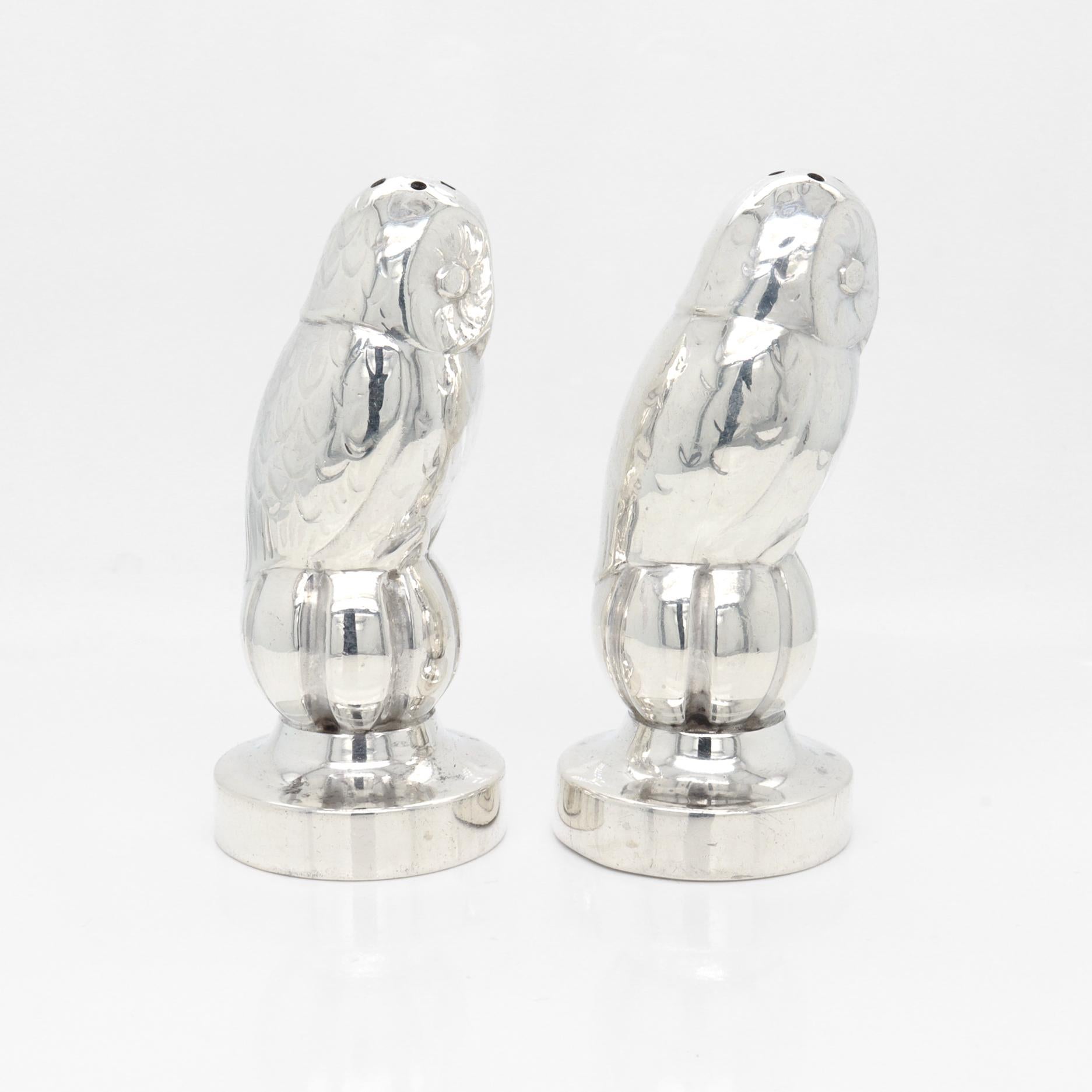 Antique Georg Jensen Sterling Silver Owl Salt & Pepper Shakers Model No. 36A For Sale 5