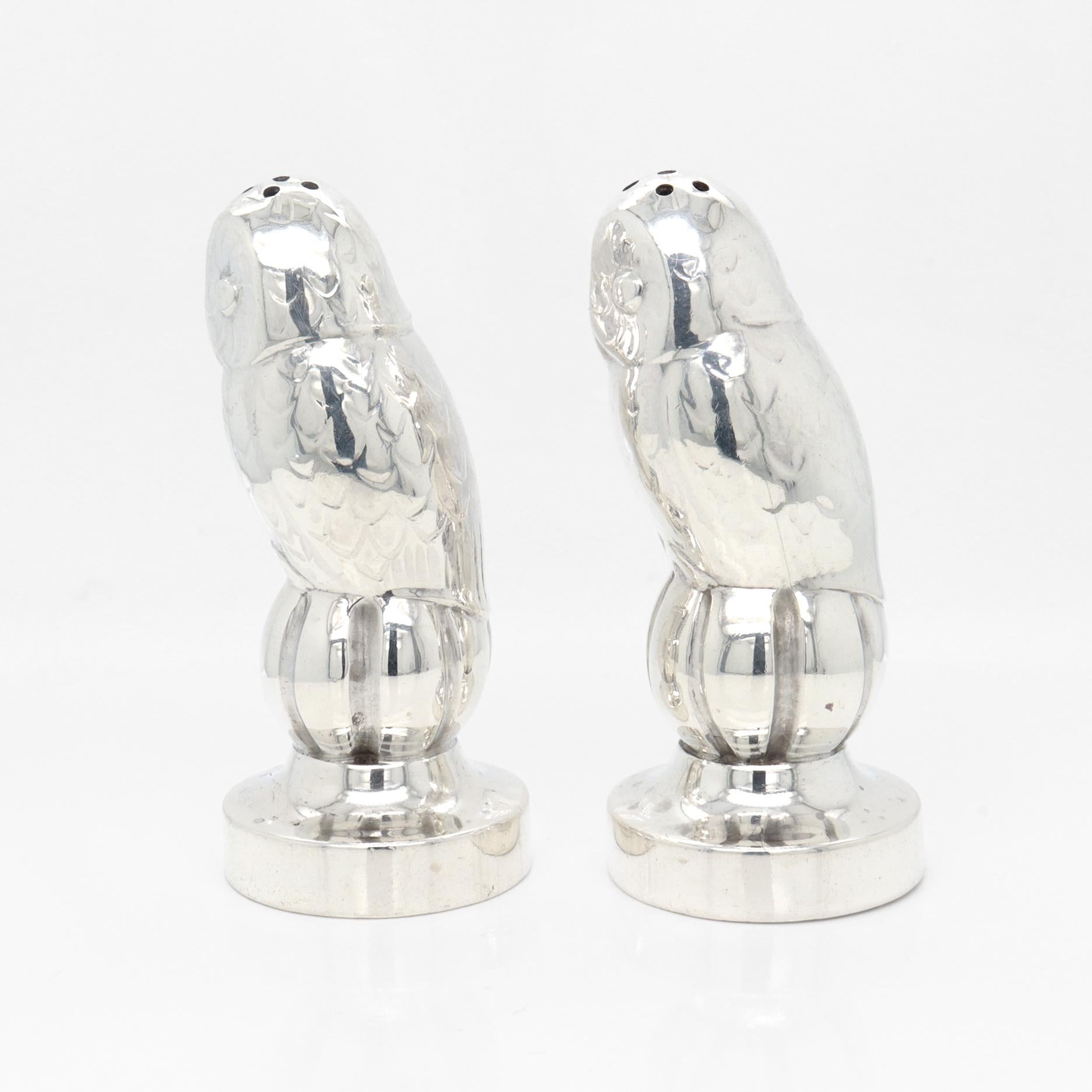 Antique Georg Jensen Sterling Silver Owl Salt & Pepper Shakers Model No. 36A For Sale 3