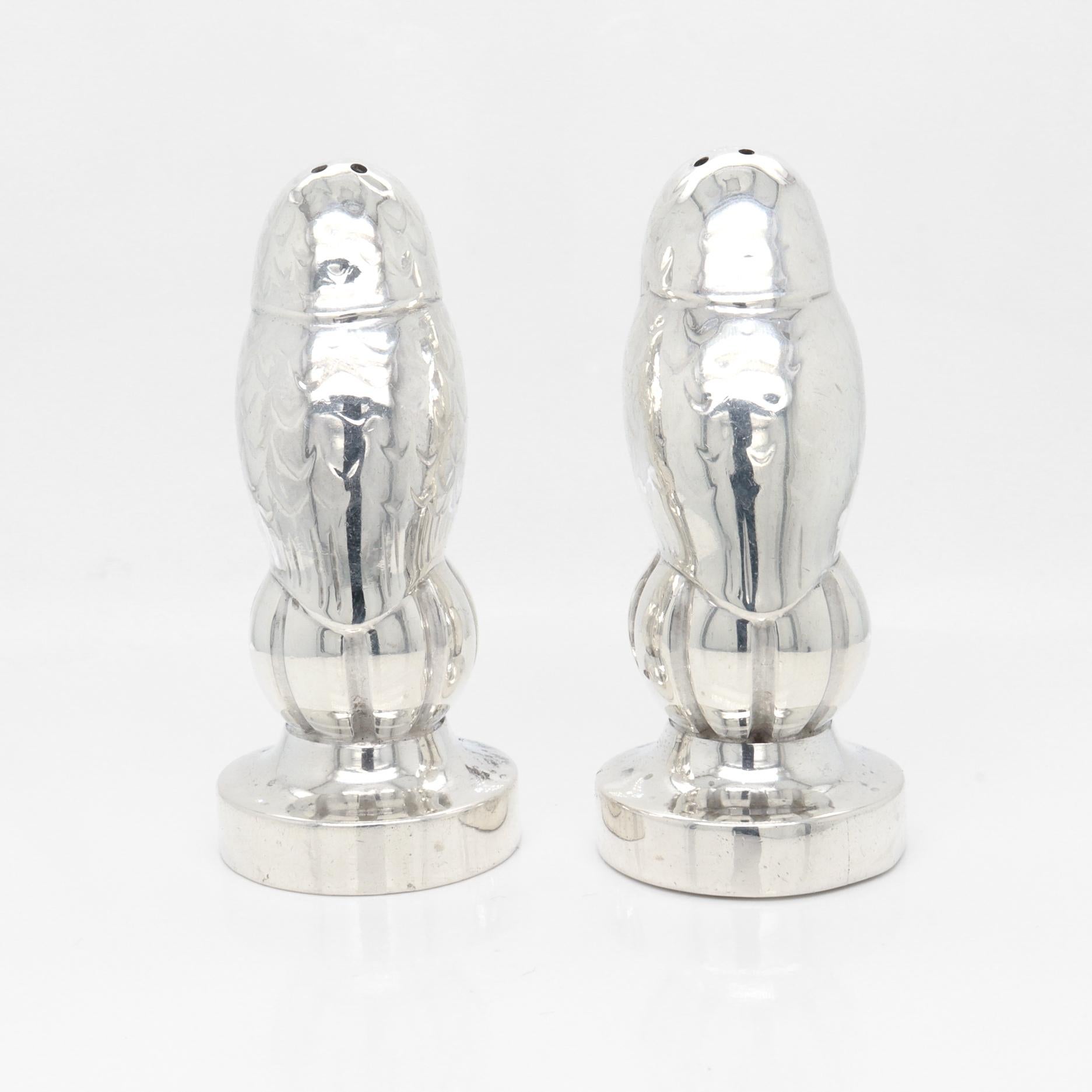 Antique Georg Jensen Sterling Silver Owl Salt & Pepper Shakers Model No. 36A For Sale 4
