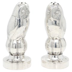 Antique Georg Jensen Sterling Silver Owl Salt & Pepper Shakers Model No. 36A