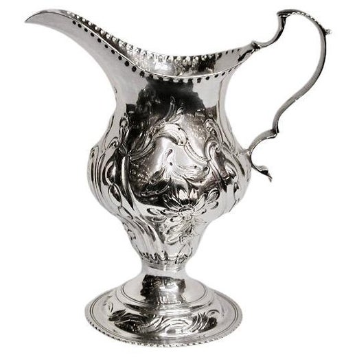 Antique George 111 Embossed Silver Cream Jug Dated 1782 Thomas Shepherd London