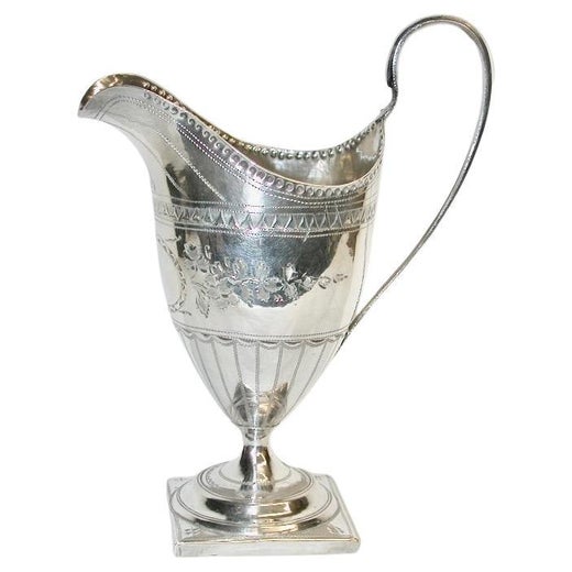 Antique George 111 Silver Bright Cut Helmet Cream Jug Dated 1796 Solomon Hougham