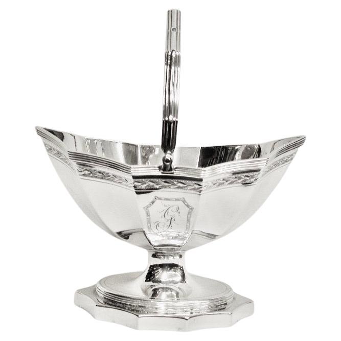 Antiguo cesto de azúcar de corte brillante George 111 Silver  1794 Henry Chawner Londres