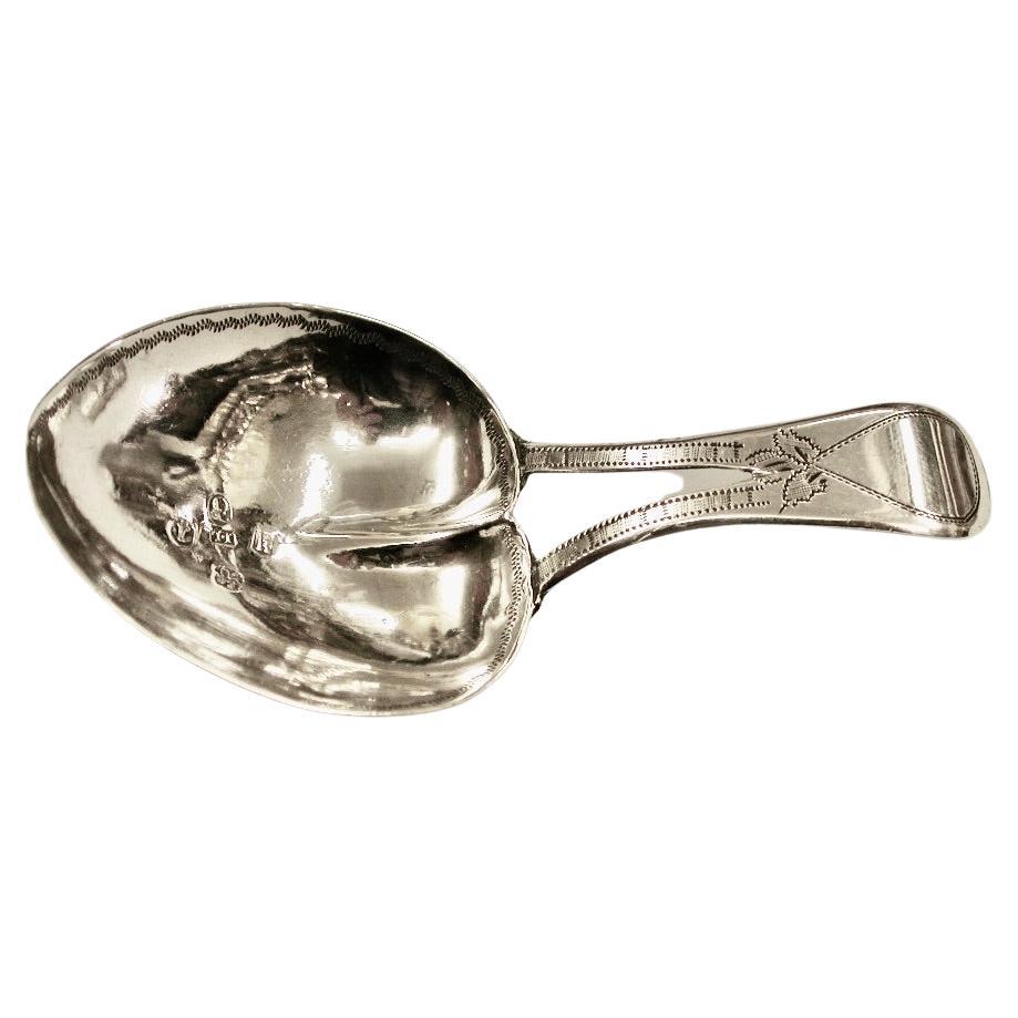 Antique George 111 Silver Bright Cut Tea Caddy Spoon, John Linwood, 1808