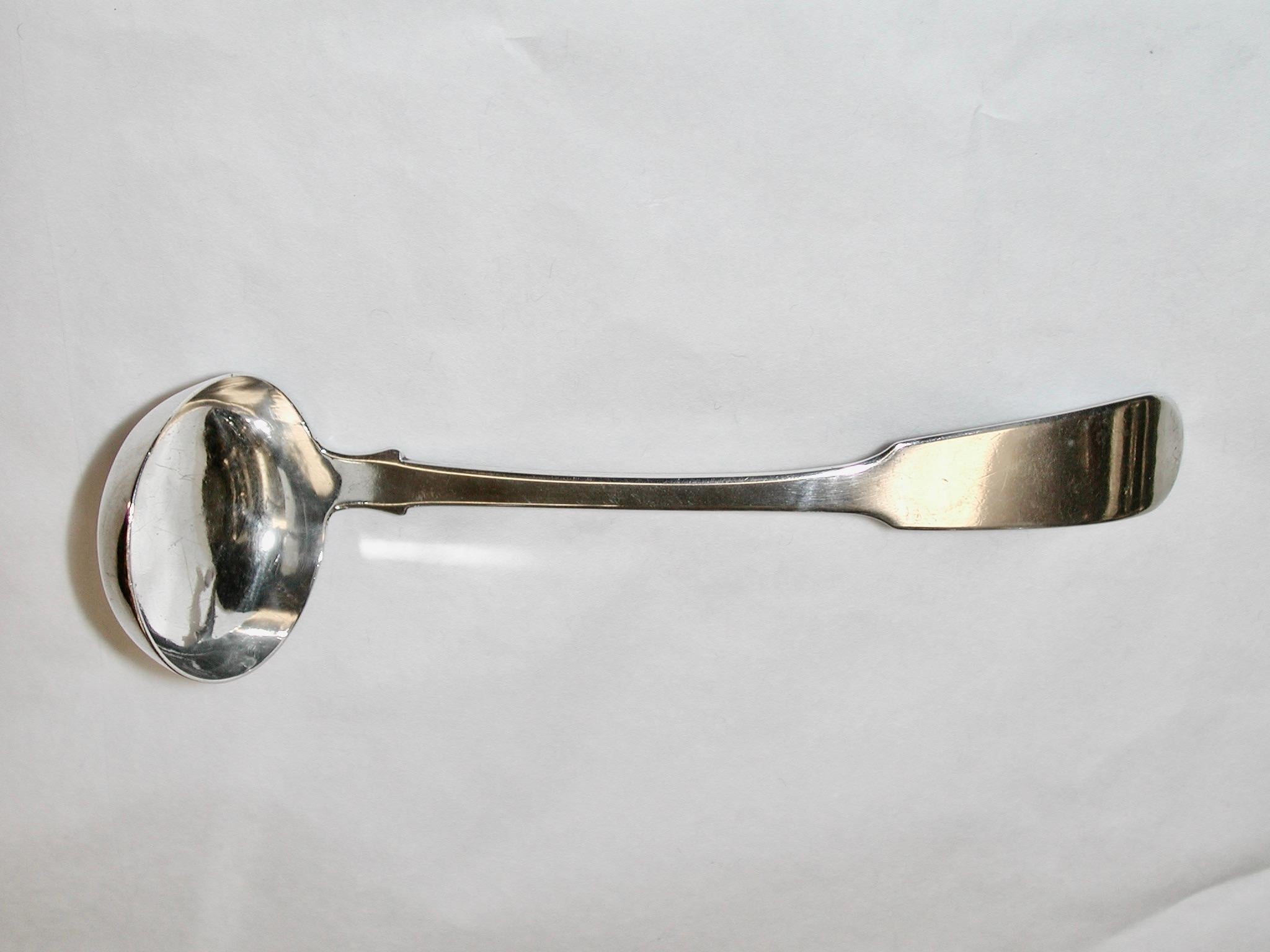 Antique George 1V Provincial Silver Toddy Ladle Rettie & Son Aberdeen Circa 1820
This ladle was used to serve Hot Toddy( Hot water, whiskey,lemon, honey and spices) into the drinking cup.
Typical elongated fiddle handle with a shallow bowl.