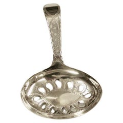 Antique George 111 Silver Pierced & Engraved Tea Caddy Spoon Dated 1796