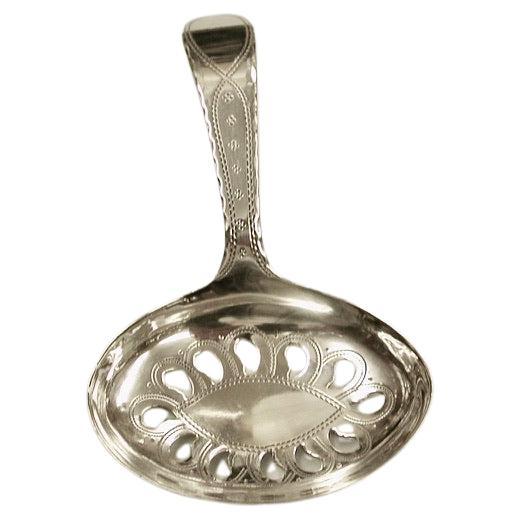 Antique George 111 Silver Pierced & Engraved Tea Caddy Spoon Dated 1796