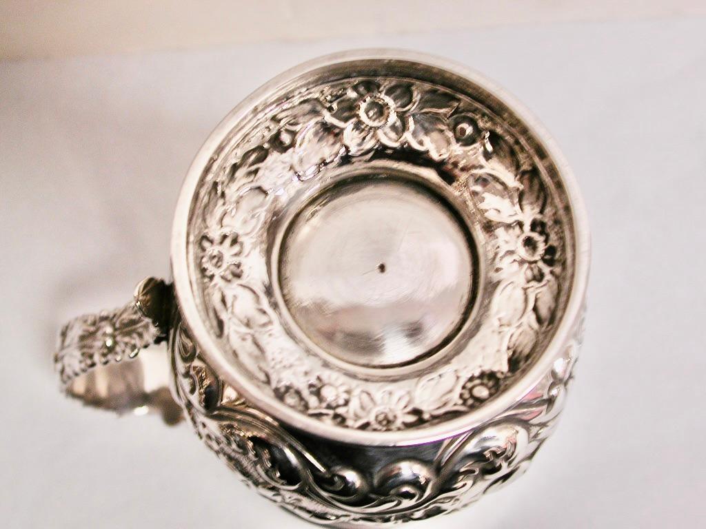 Early 19th Century Antique George 1V Embossed Silver Christening mug Dated 1828 London William King