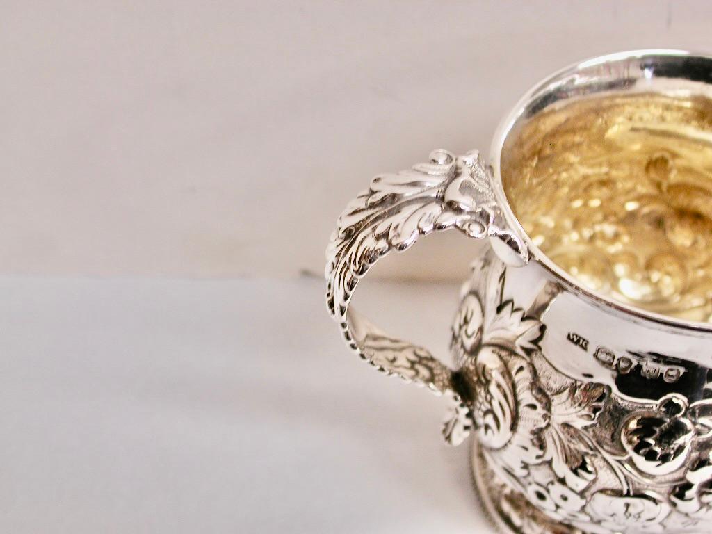Antique George 1V Embossed Silver Christening mug Dated 1828 London William King 1