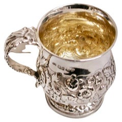 Antique George 1V Embossed Silver Christening mug Dated 1828 London William King