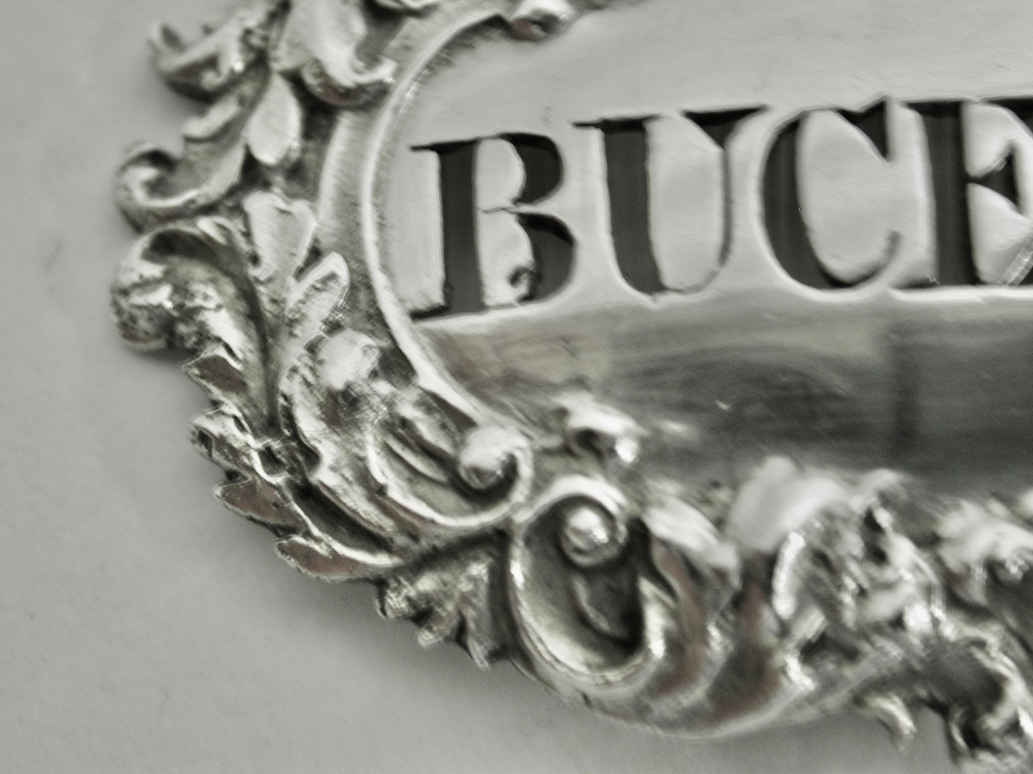 Early 19th Century Antique George 1V Silver Bucellas Wine Label Dated 1828 London Charles Rawlings For Sale