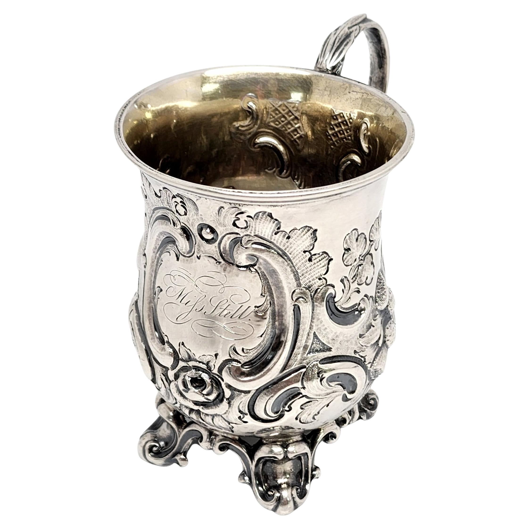 Antique George Angell London England Sterling Silver Footed Cup with Monogram For Sale