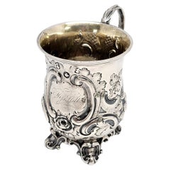 Antique George Angell London England Sterling Silver Footed Cup with Monogram