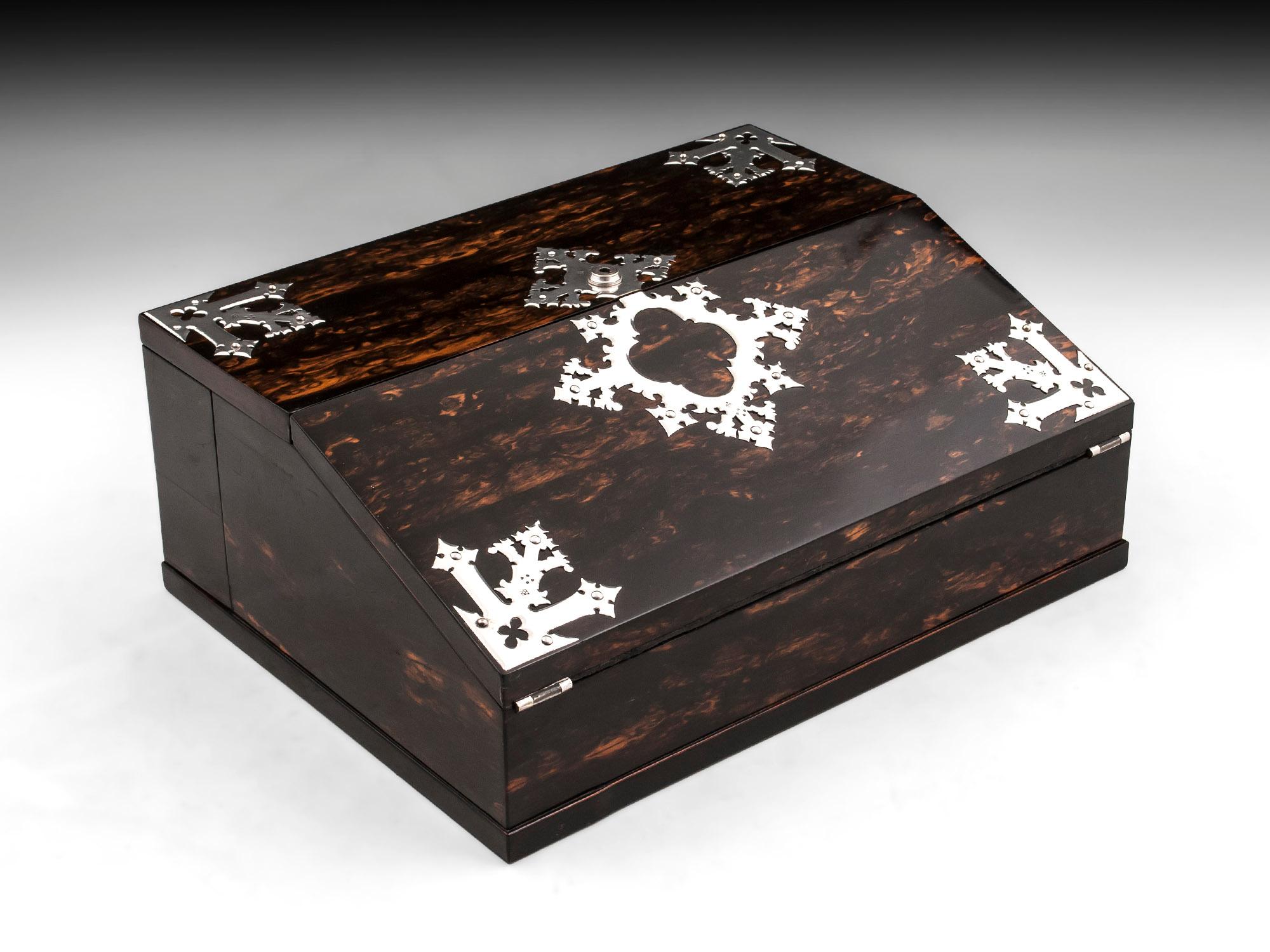 Victorian Antique George Betjemann Coromandel Satinwood Silver Writing Box, 19th Century