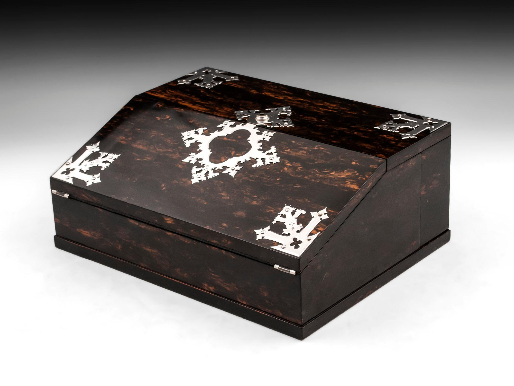 British Antique George Betjemann Coromandel Satinwood Silver Writing Box, 19th Century