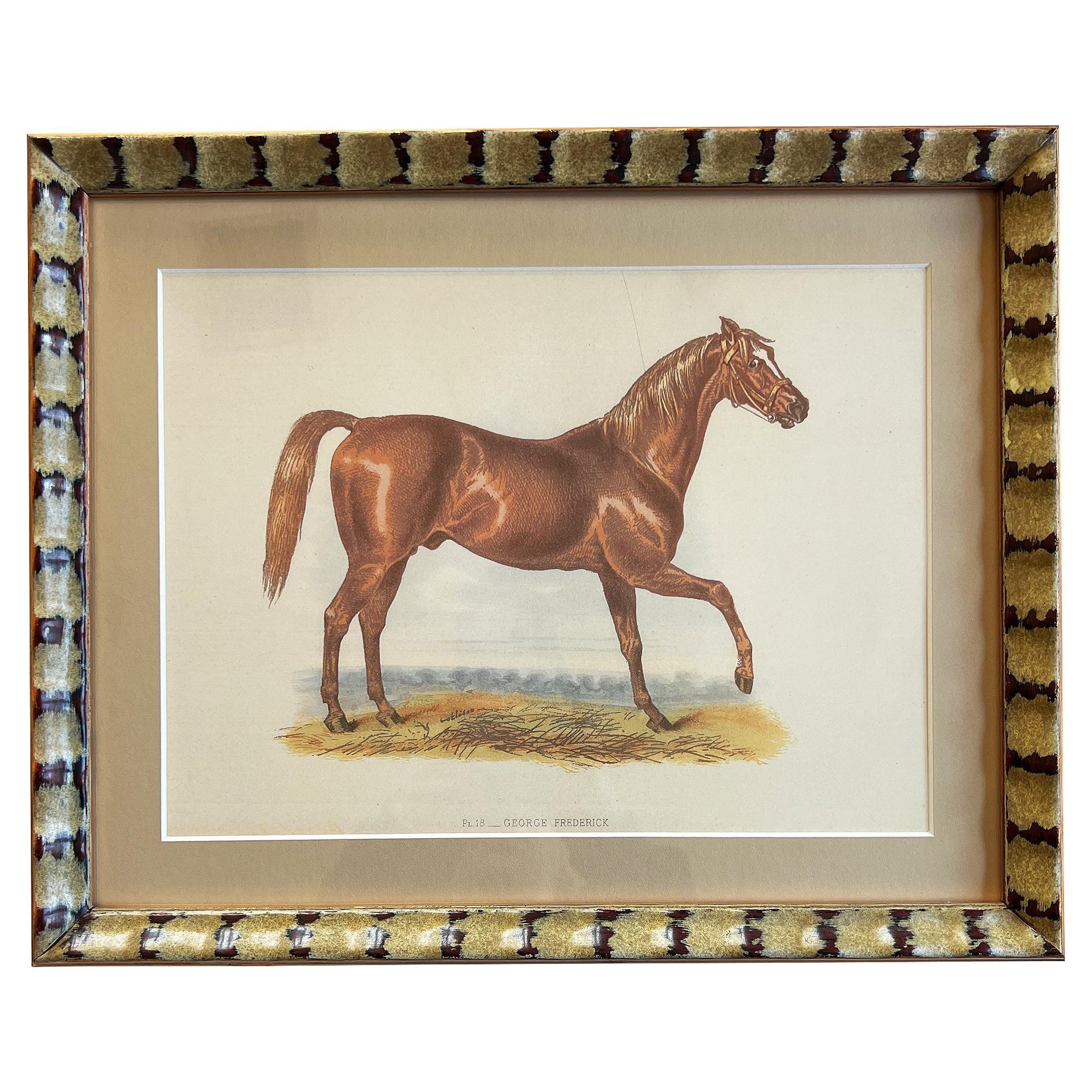 Antique George Frederick Horse Print in Patterned Gilt Frame - Ready to Hang For Sale