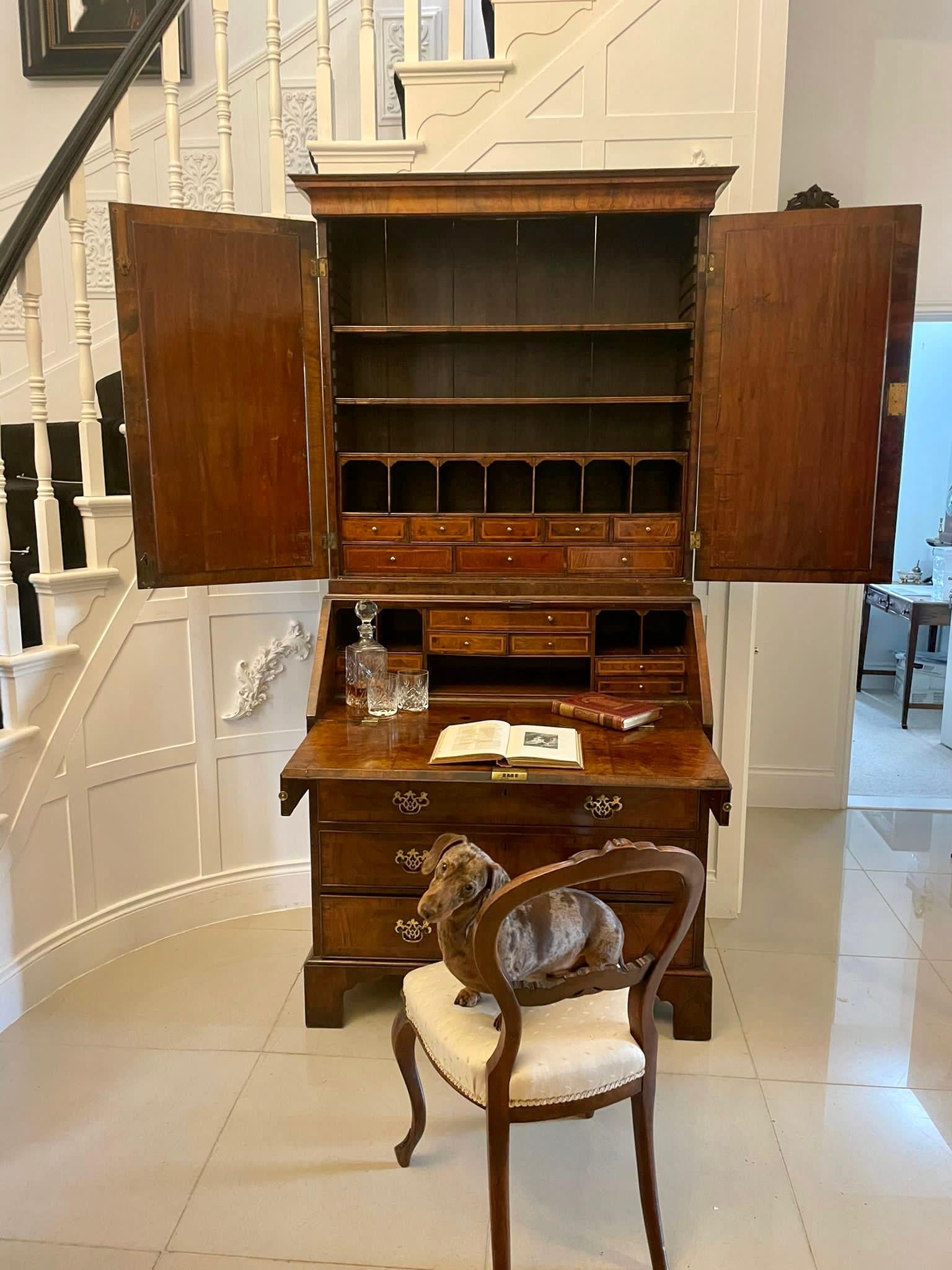Antique George I Quality Figured Walnut Bureau Bookcase  In Good Condition For Sale In Suffolk, GB