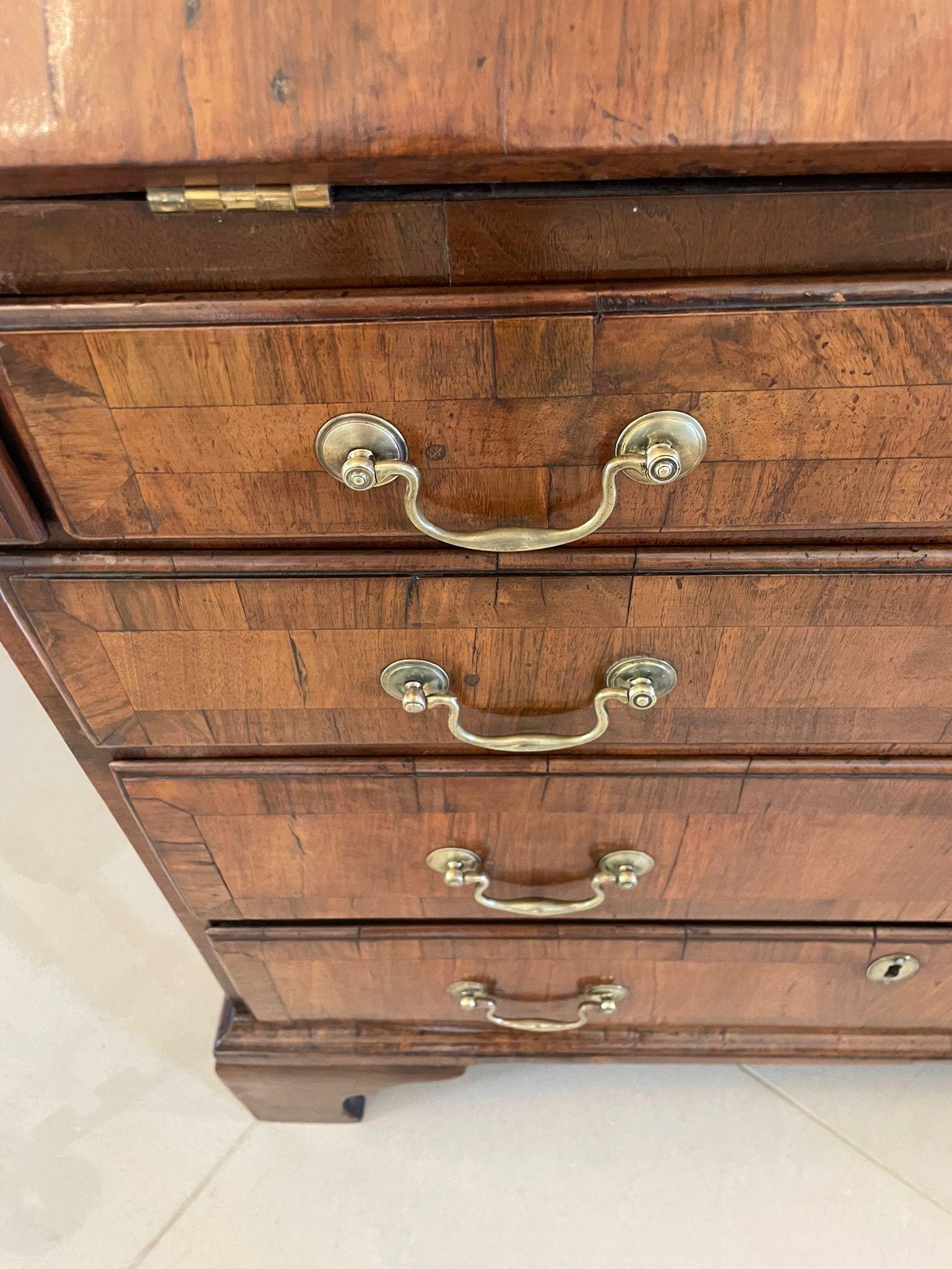 Antique George I Quality Figured Walnut Bureau 7