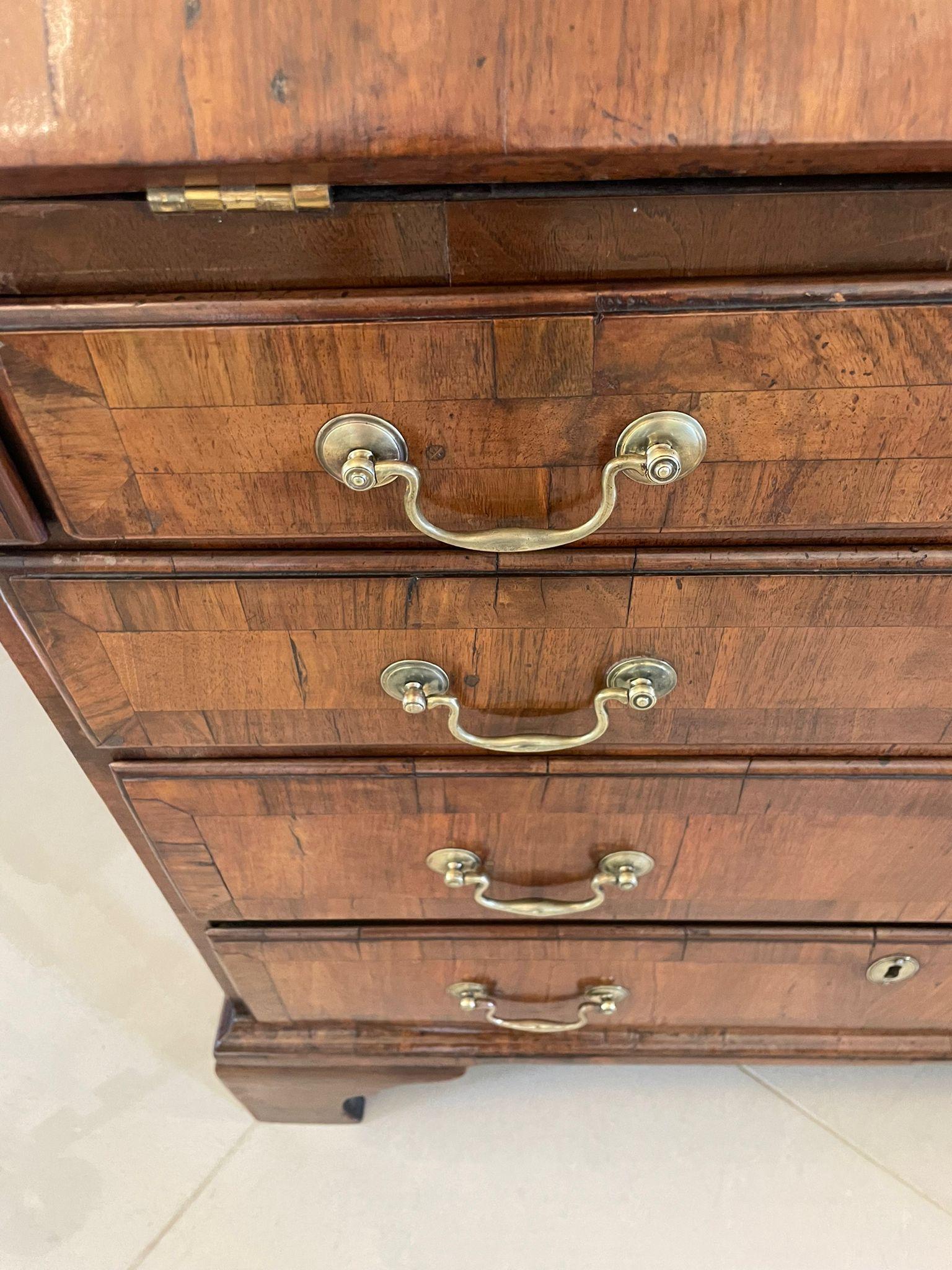 Antique George I Quality Figured Walnut Bureau  7