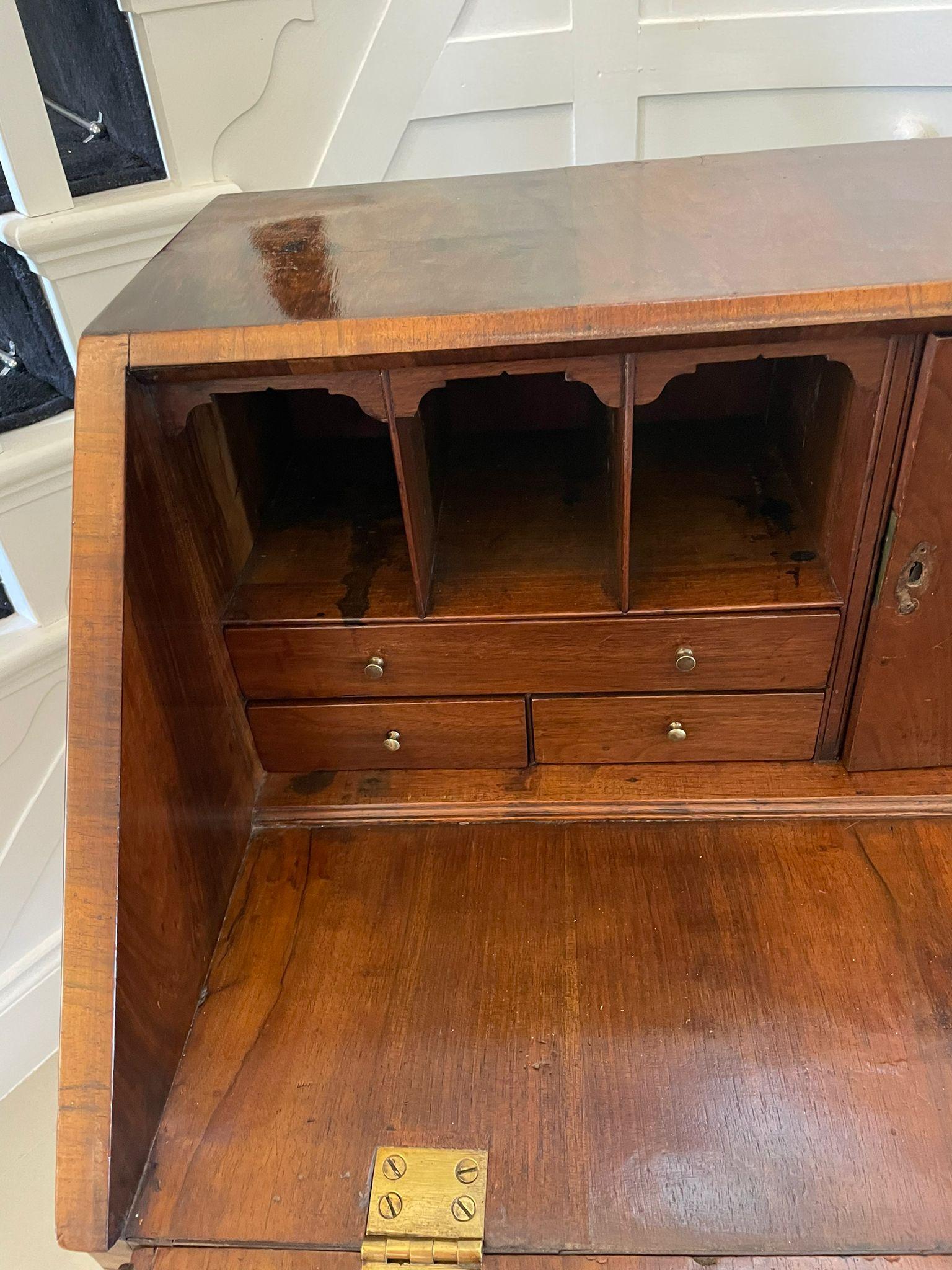 Antique George I Quality Figured Walnut Bureau 8