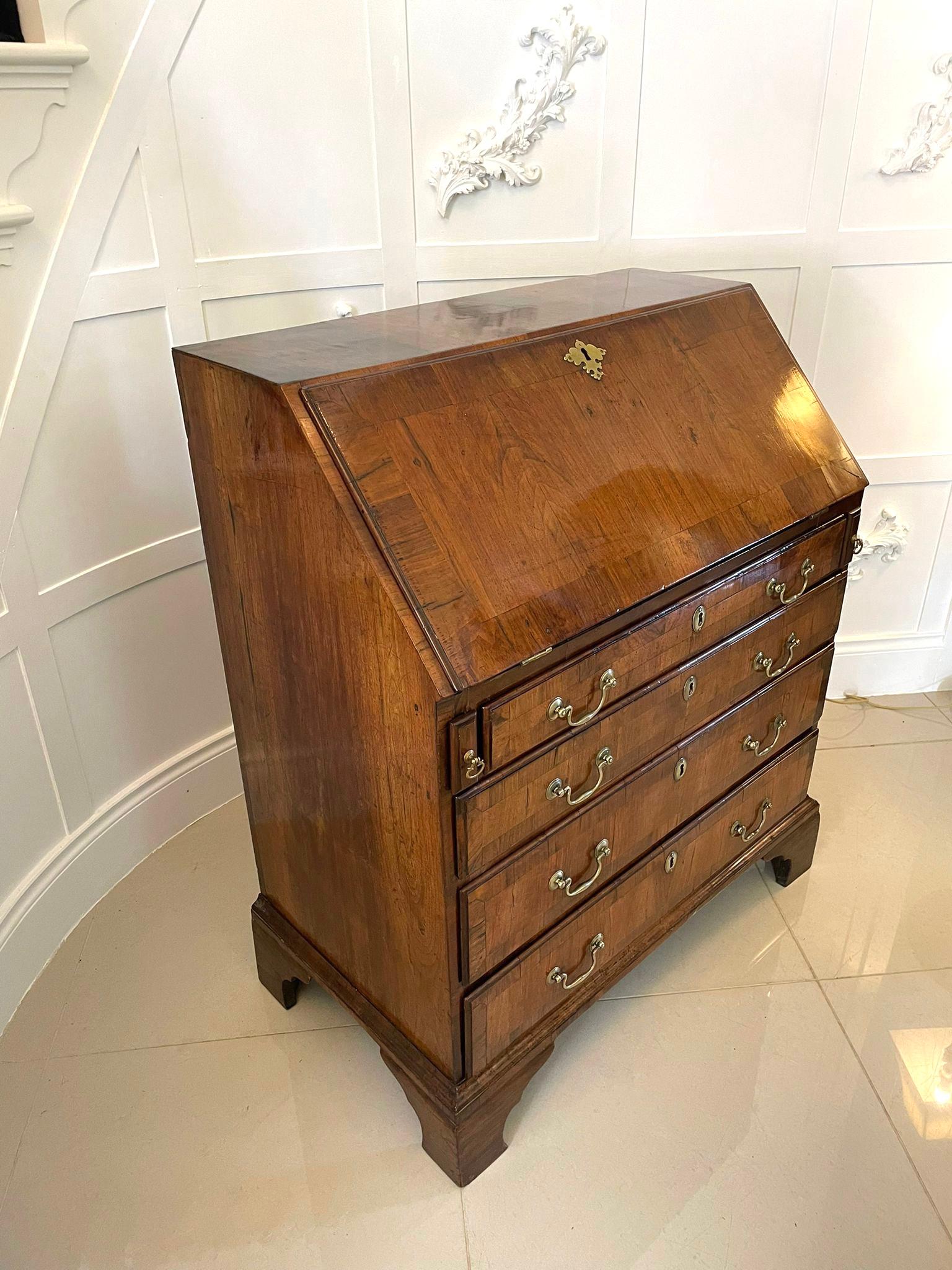 English Antique George I Quality Figured Walnut Bureau 