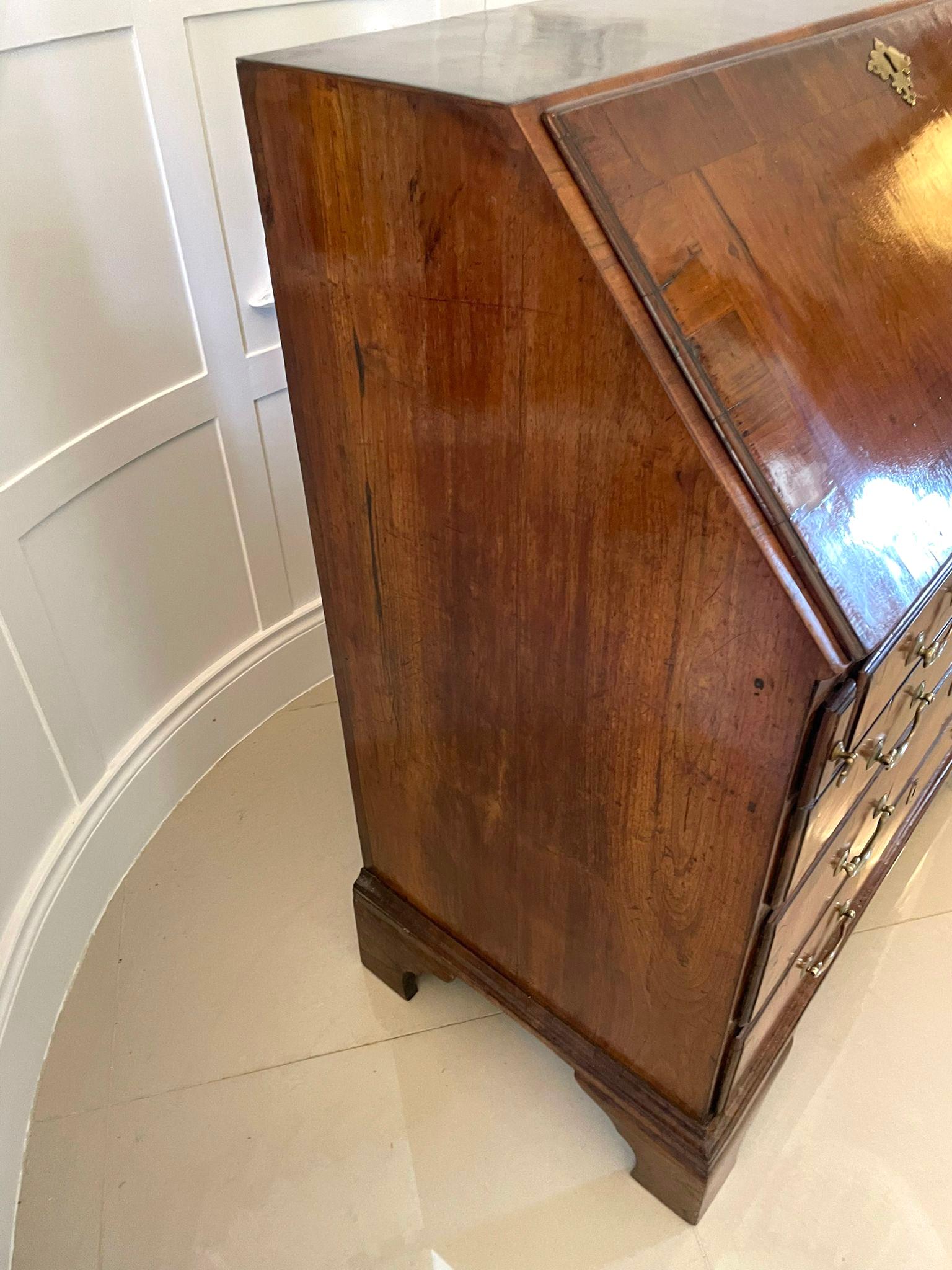 Antique George I Quality Figured Walnut Bureau 4